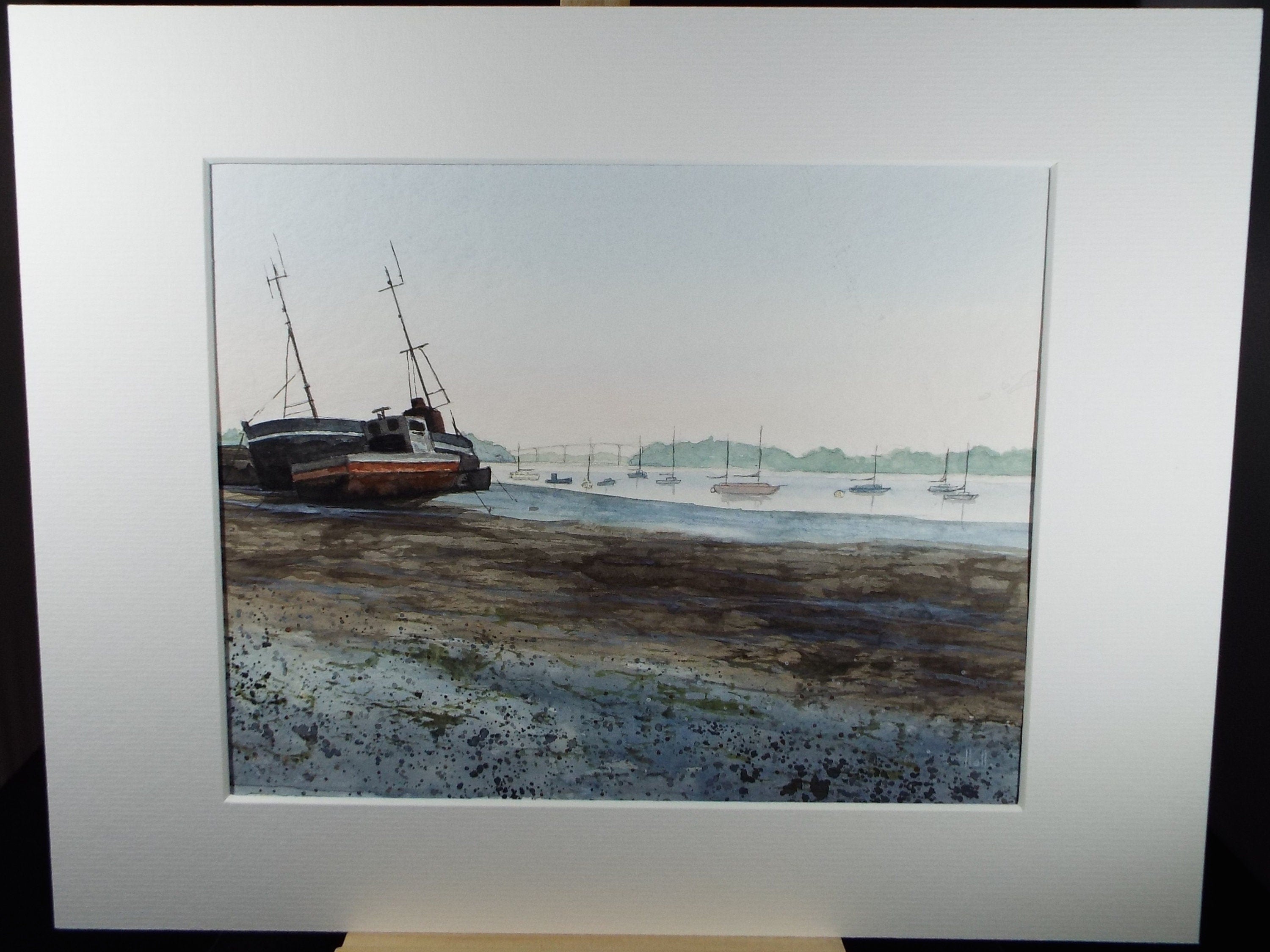 Original Watercolour, 'Moored Boat', Circa 1990's, Signed Hall