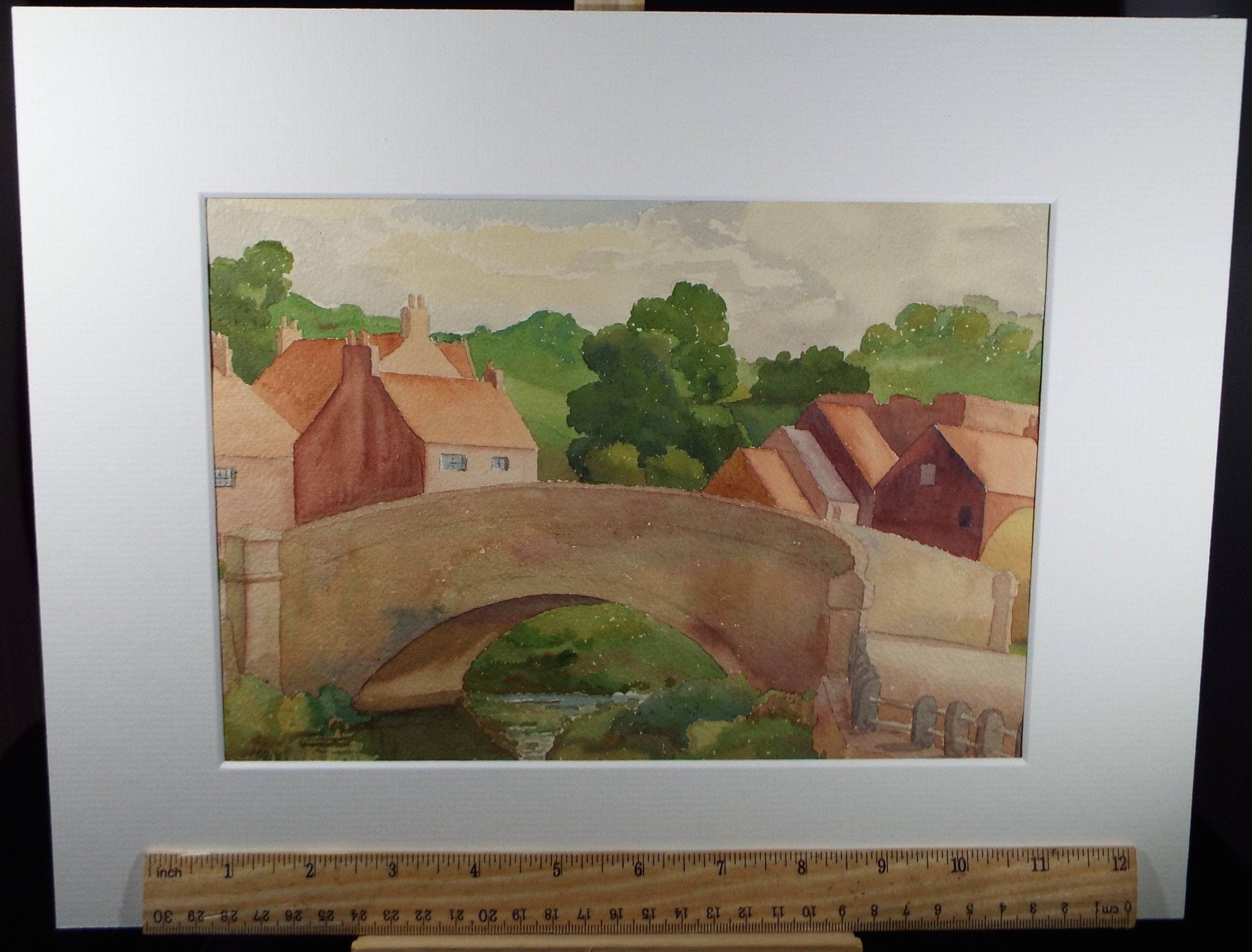 Original Watercolour, 'Village Bridge', F Tinkler, circa 1940's