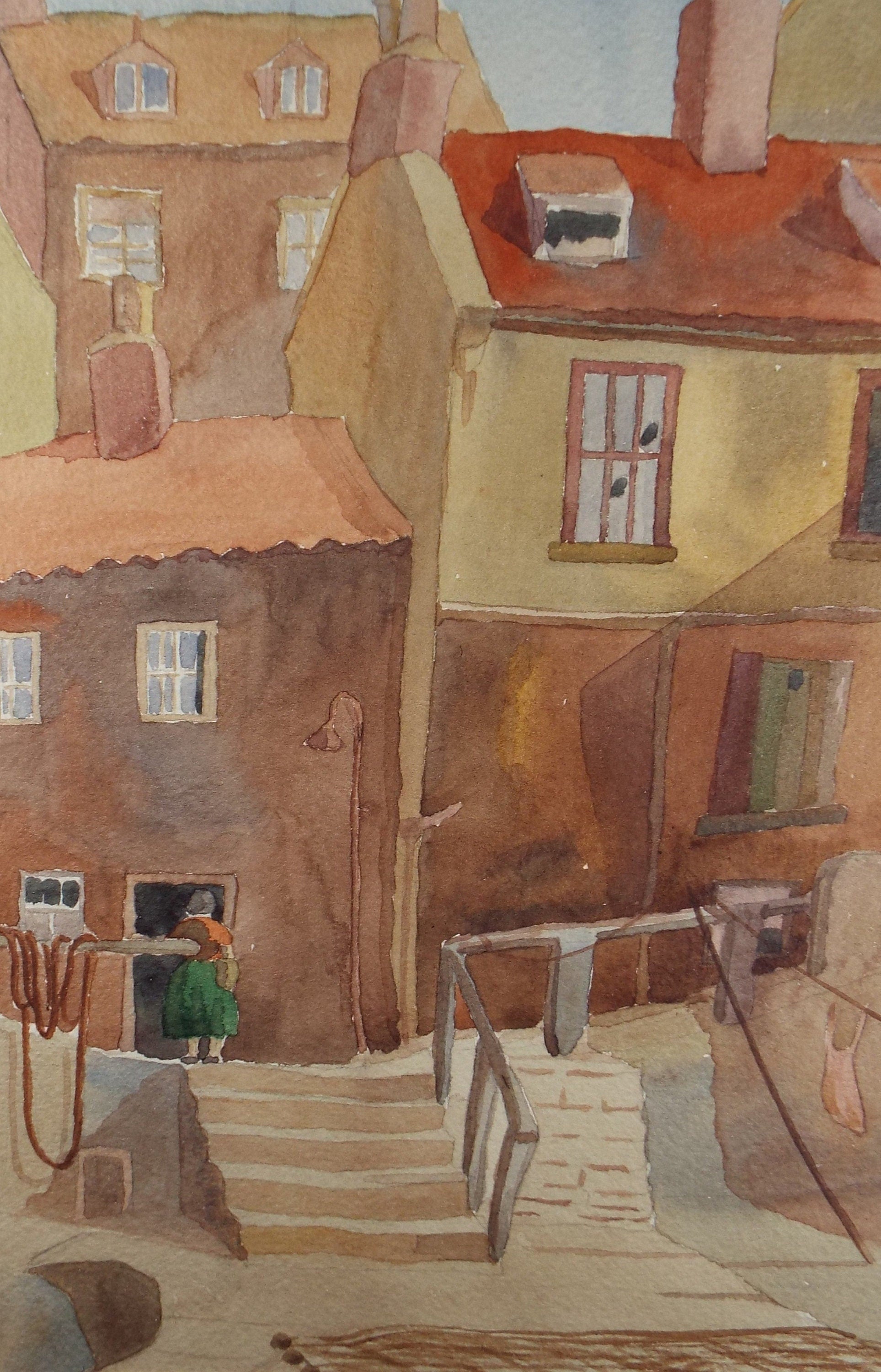 Original Watercolour, 'Fishing Village', F Tinkler, circa 1940's