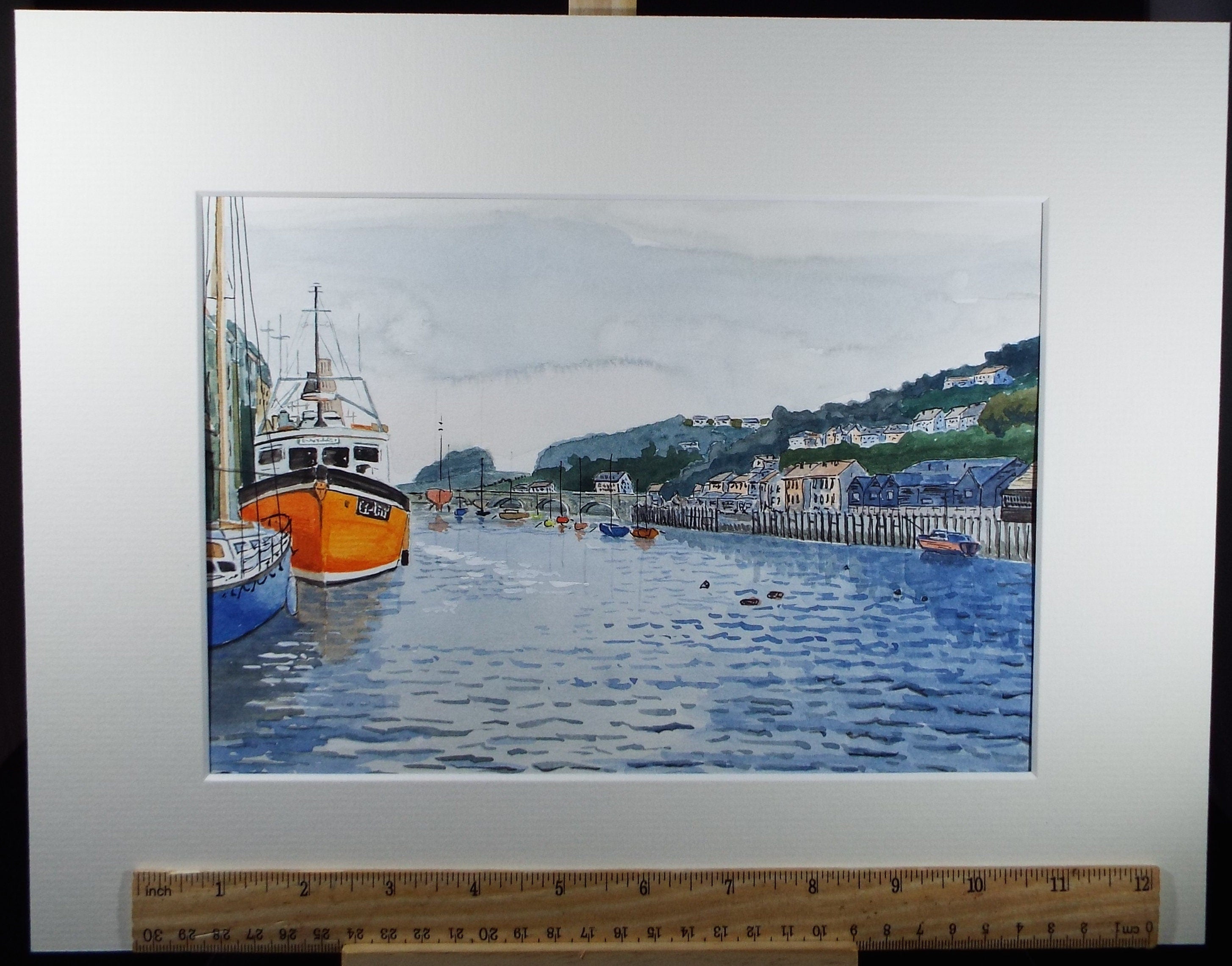 Original Watercolour, 'Looe Harbour', Circa 1990's, Monogram PL