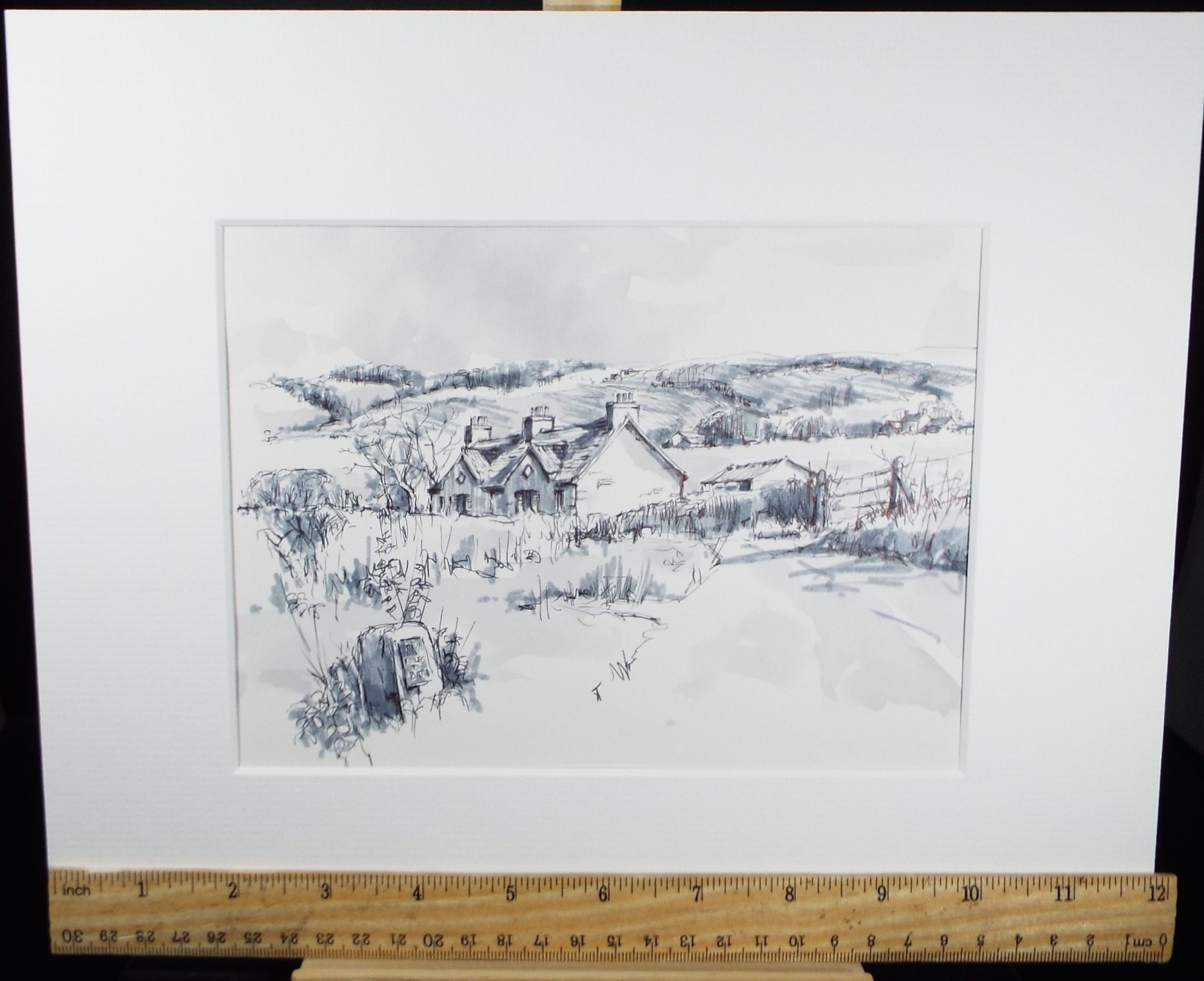 Original Watercolour & Ink, 'Cottage in the Hills', Circa 1990's, Artist Unknown