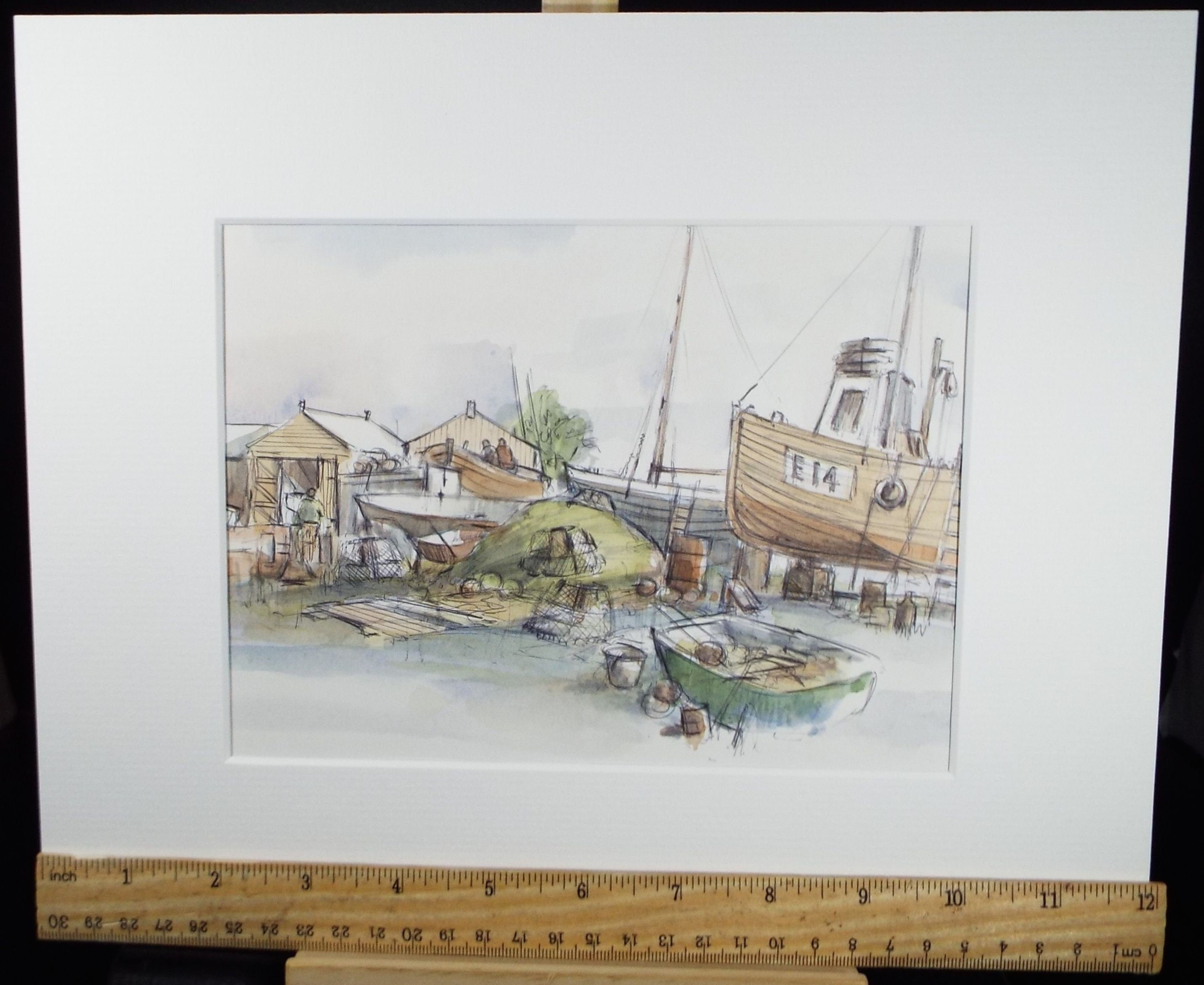 Original Watercolour & Ink, 'Beached Clutter',Dated 1990, Artist Unknown