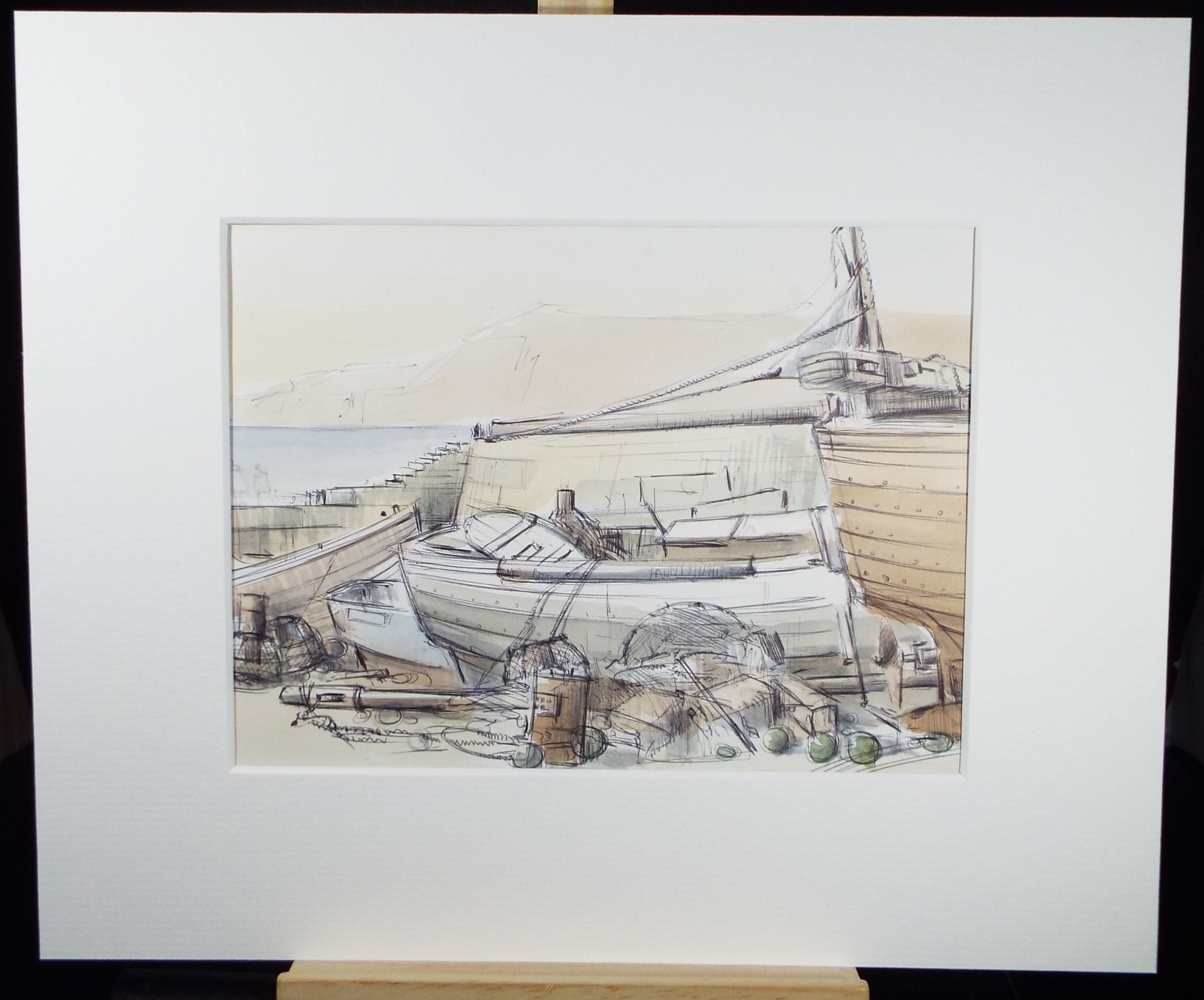 Original Watercolour & Ink, 'Boating Clutter',Dated 1990, Artist Unknown