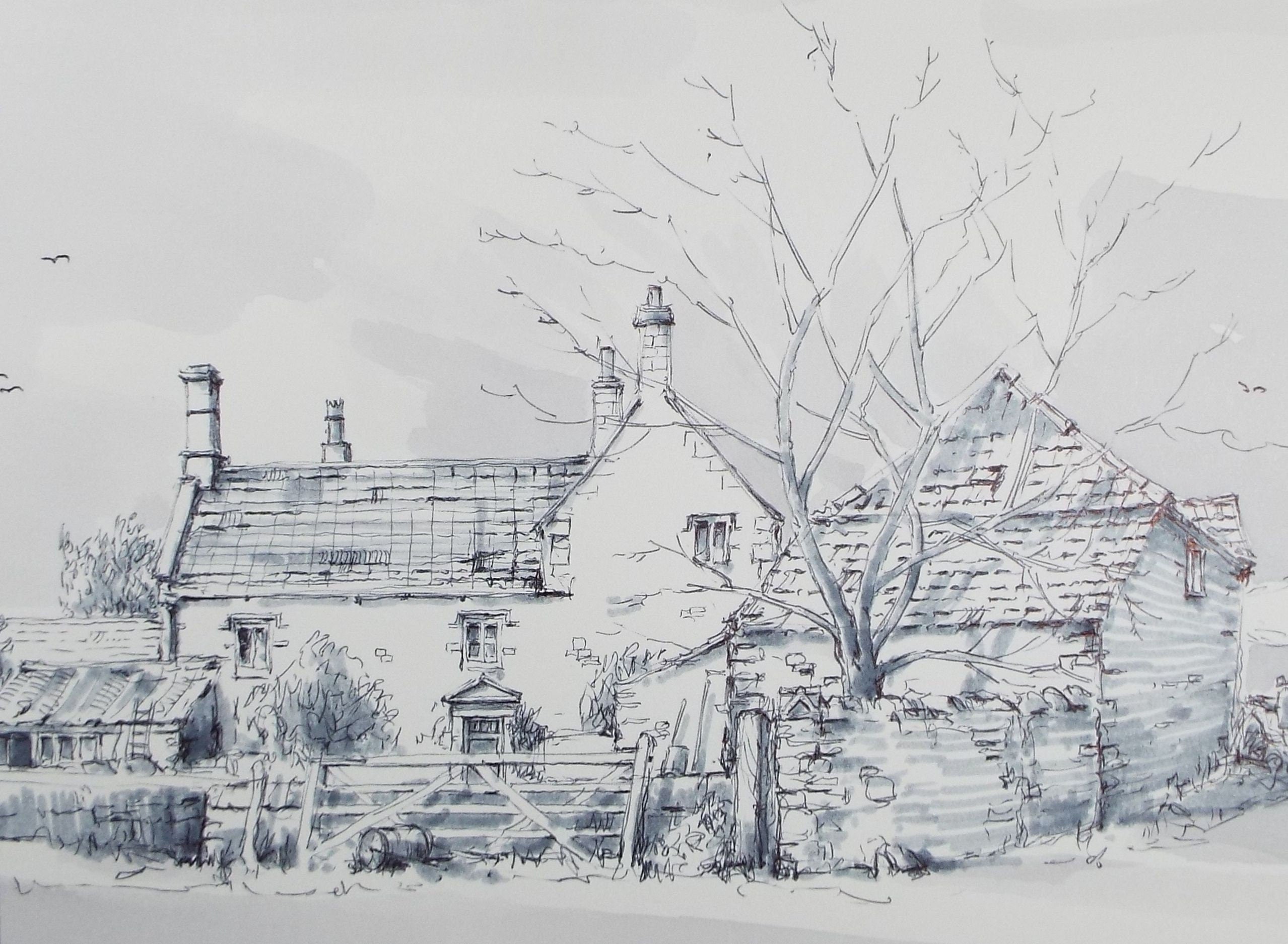 Original Watercolour & Ink, 'Dyrham, Gloucestershire',Dated 1988, Artist Unknown