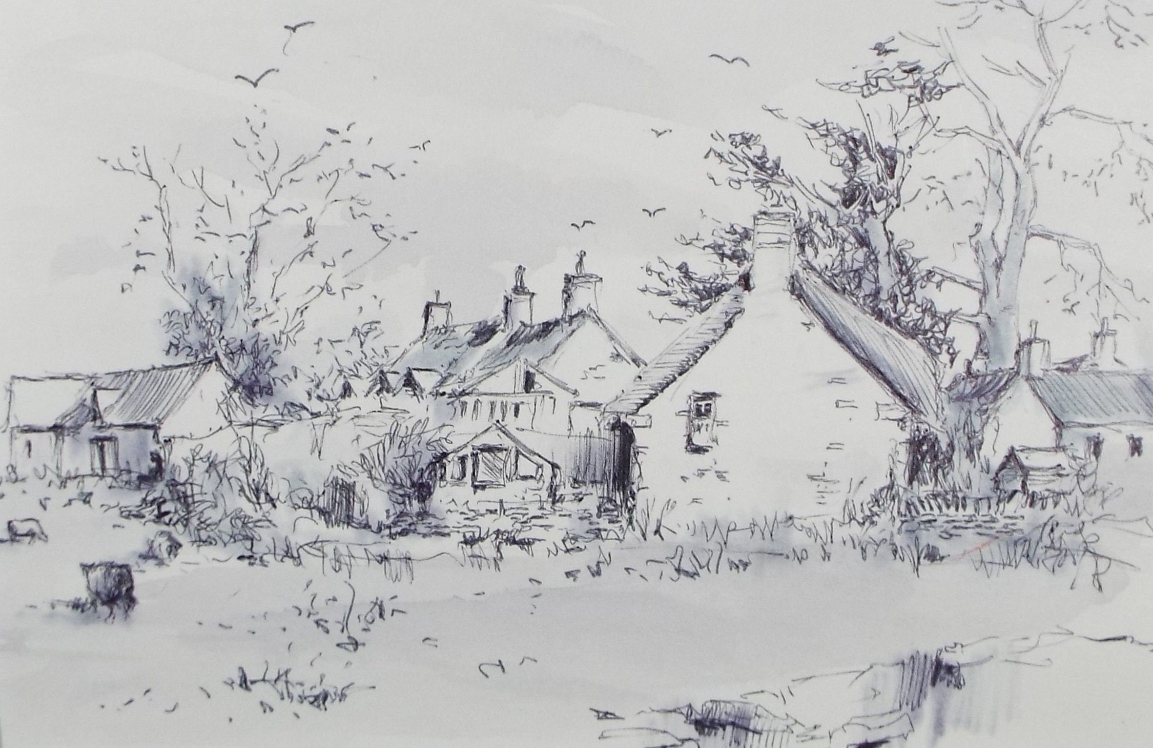Original Watercolour & Ink, 'Little Sodbury', Circa 1990's, Artist Unknown