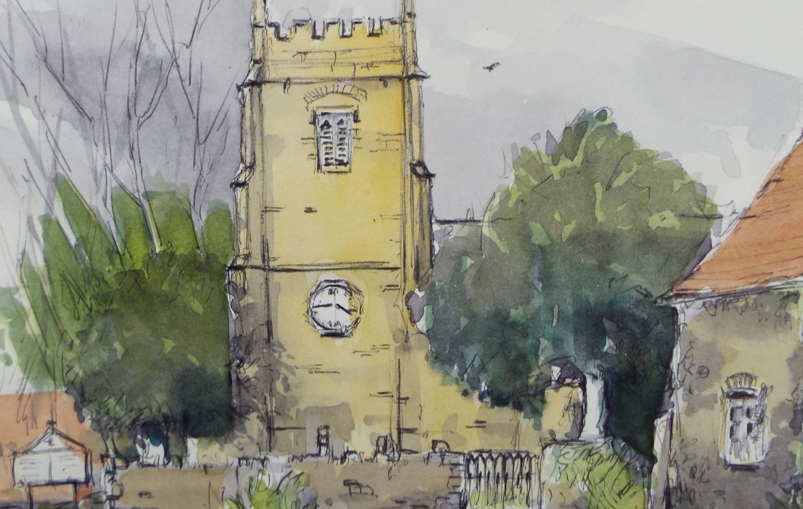 Original Watercolour & Ink, 'Tytherton', Dated 1993, Artist Unknown