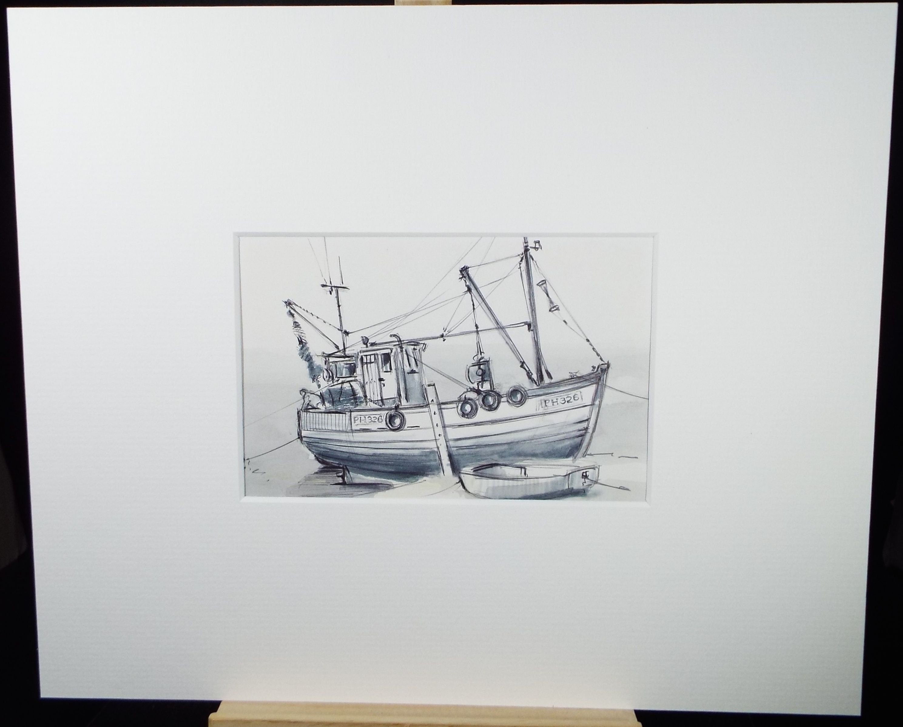 Original Watercolour & Ink, 'Trawler, Teignmouth', Dated 1995 Artist Unknown