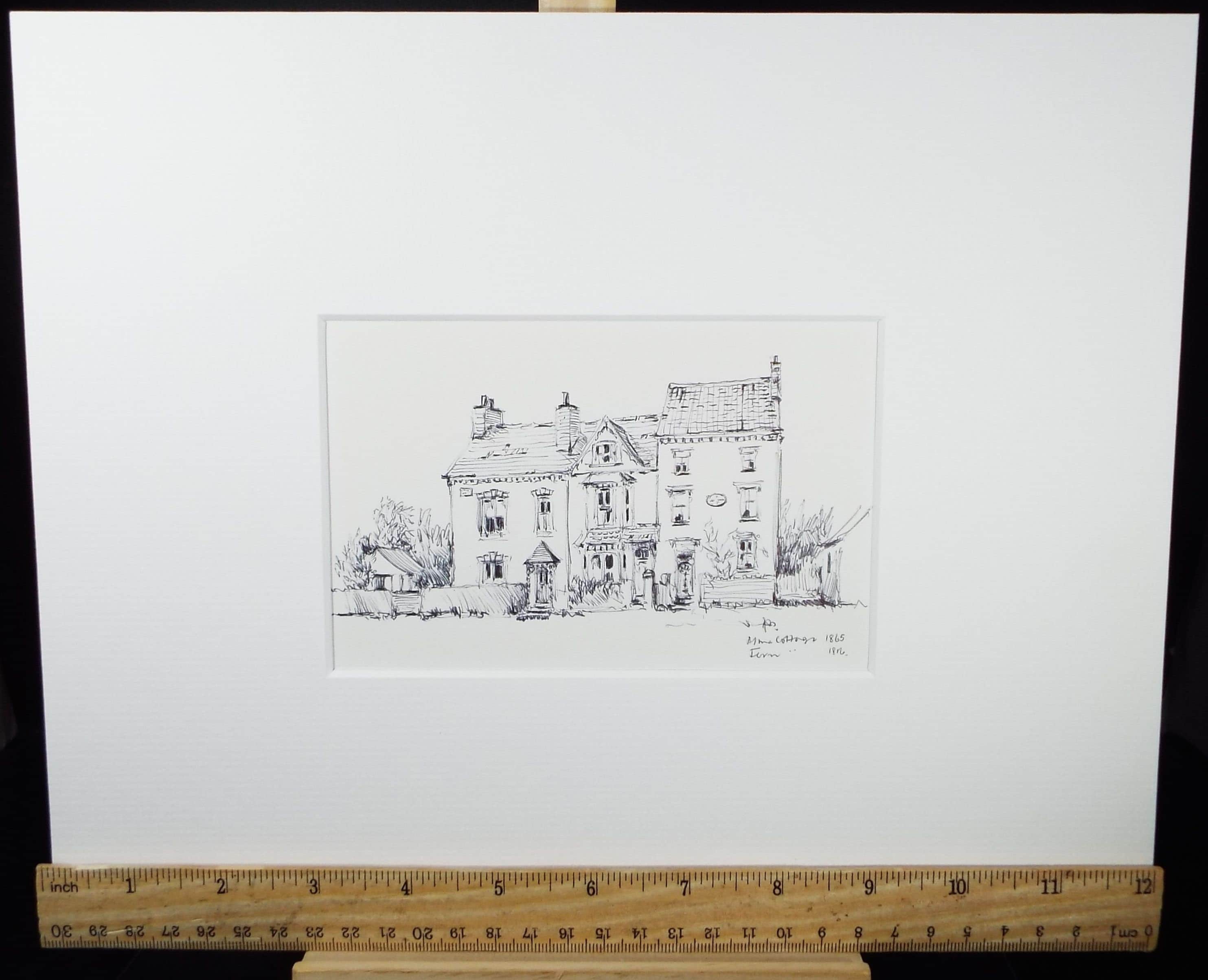 Original Watercolour & Ink, 'Row of Cottages', Circa 1990's Artist Unknown