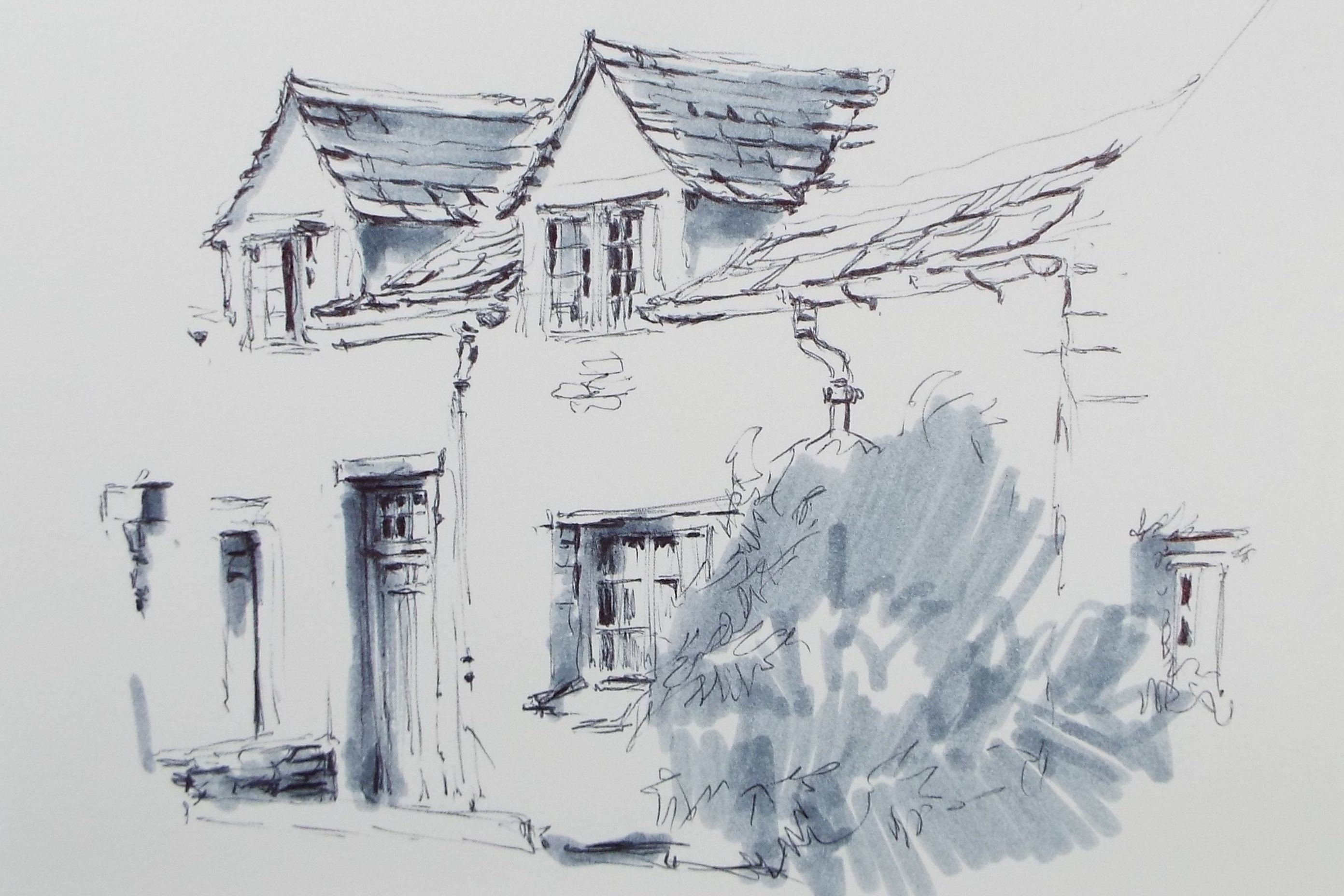 Original Watercolour & Ink, 'A Cottage', Circa 1990's, Artist Unknown