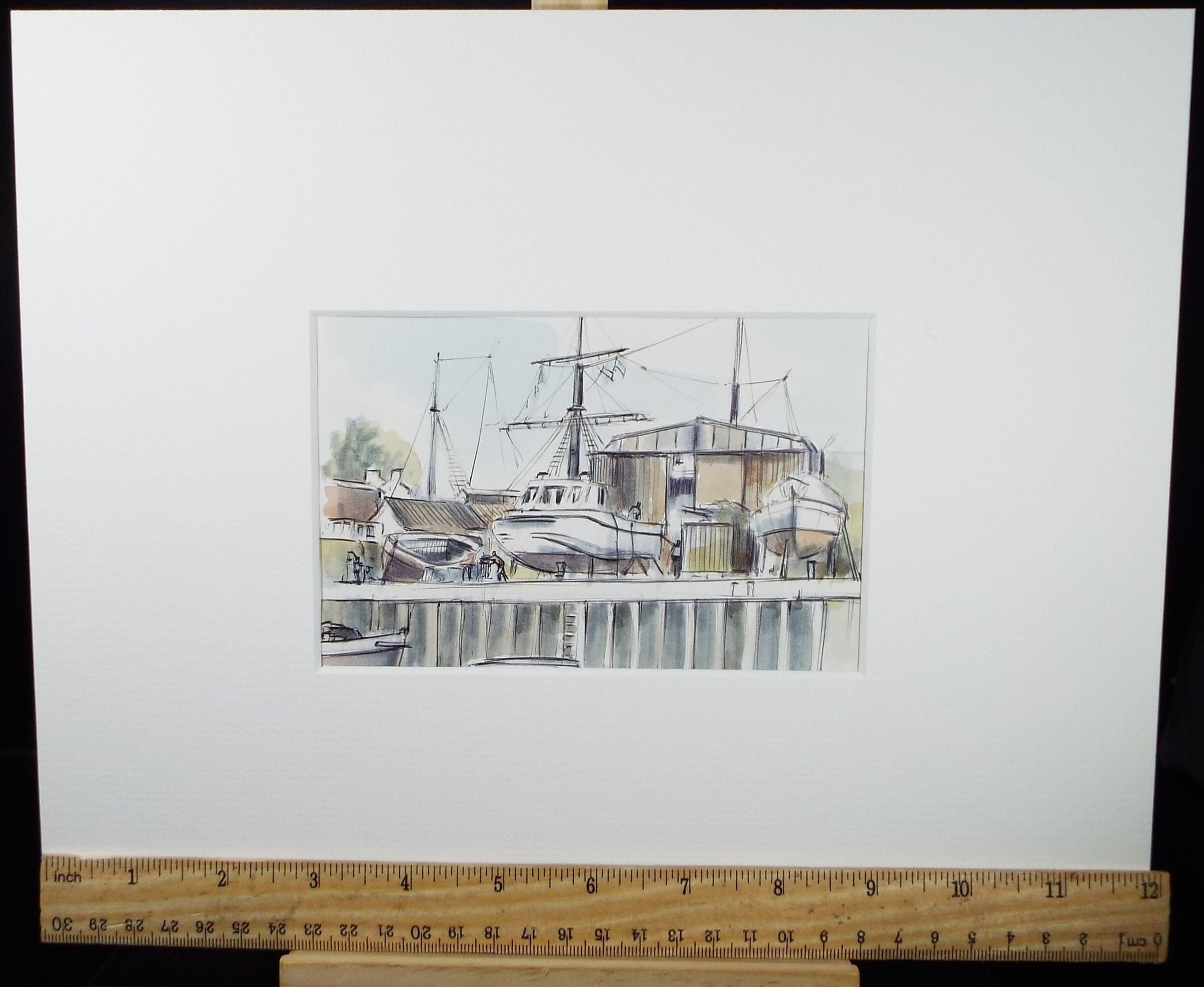 Original Watercolour & Ink, 'Albion Dockyard', Dated 1995, Artist Unknown