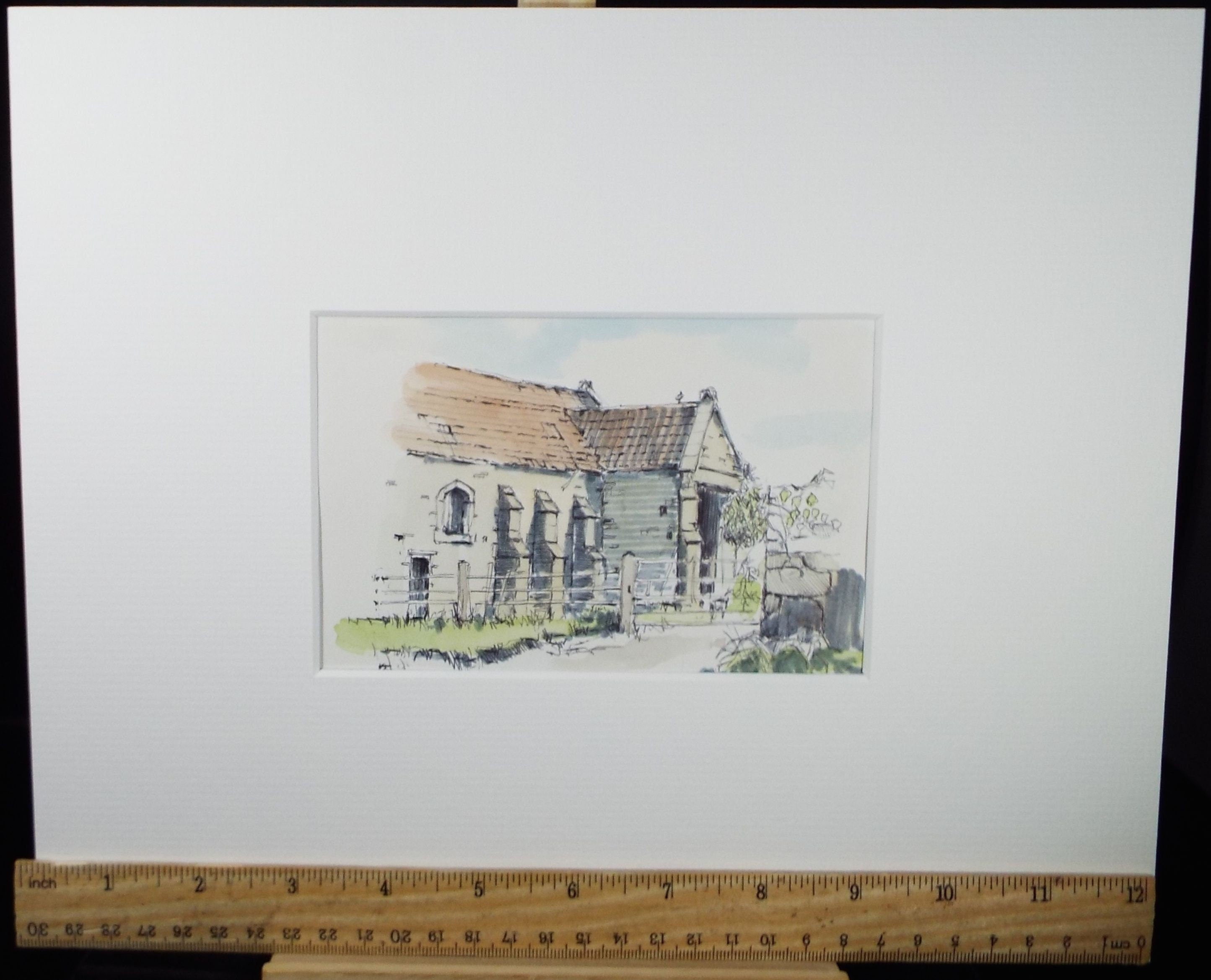 Original Watercolour & Ink, 'Chelvey - Somerset', Dated 1993, Artist Unknown