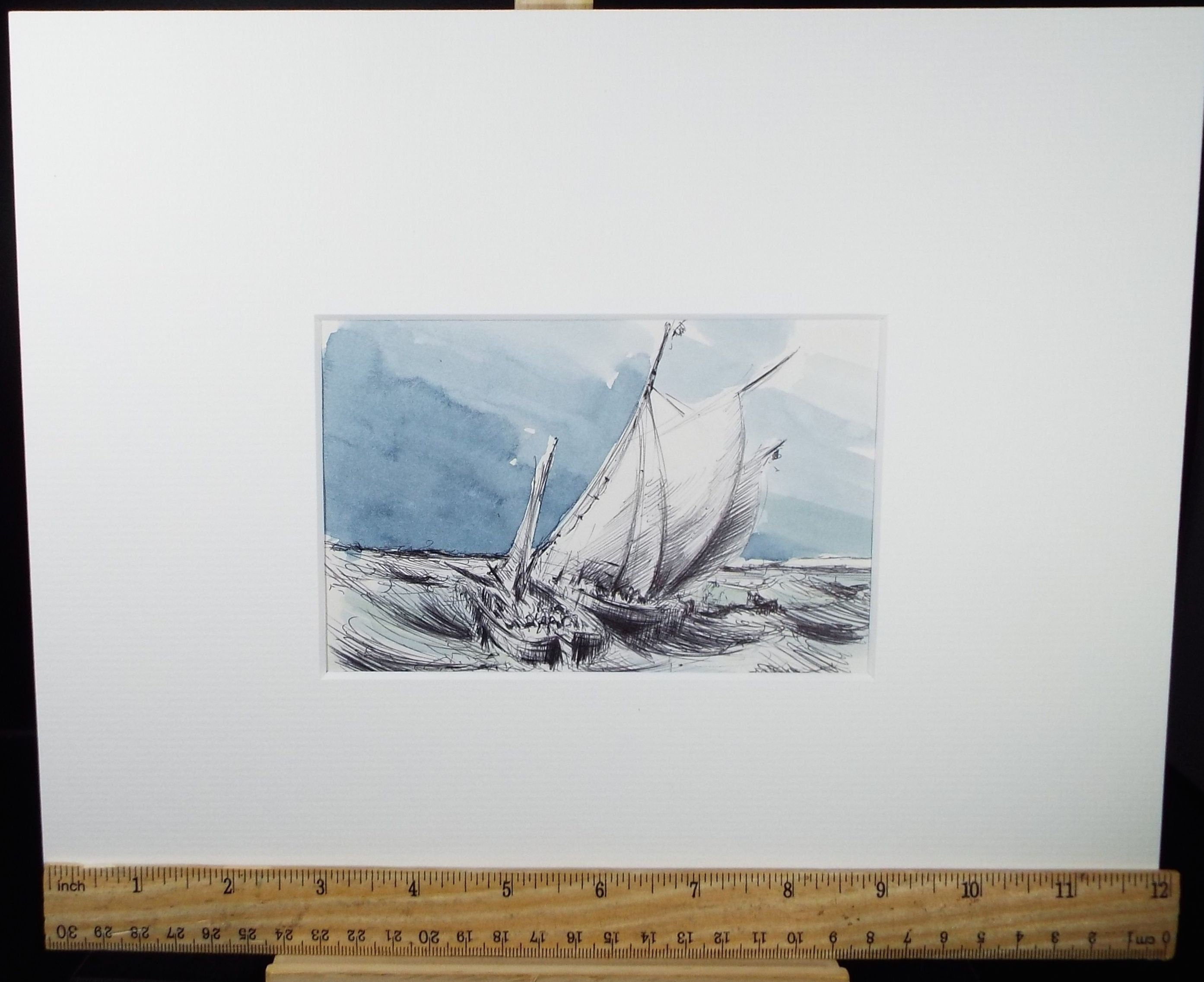 Original Watercolour & Ink, 'Dutch Boats Calais', Circa 1990's, Artist Unknown