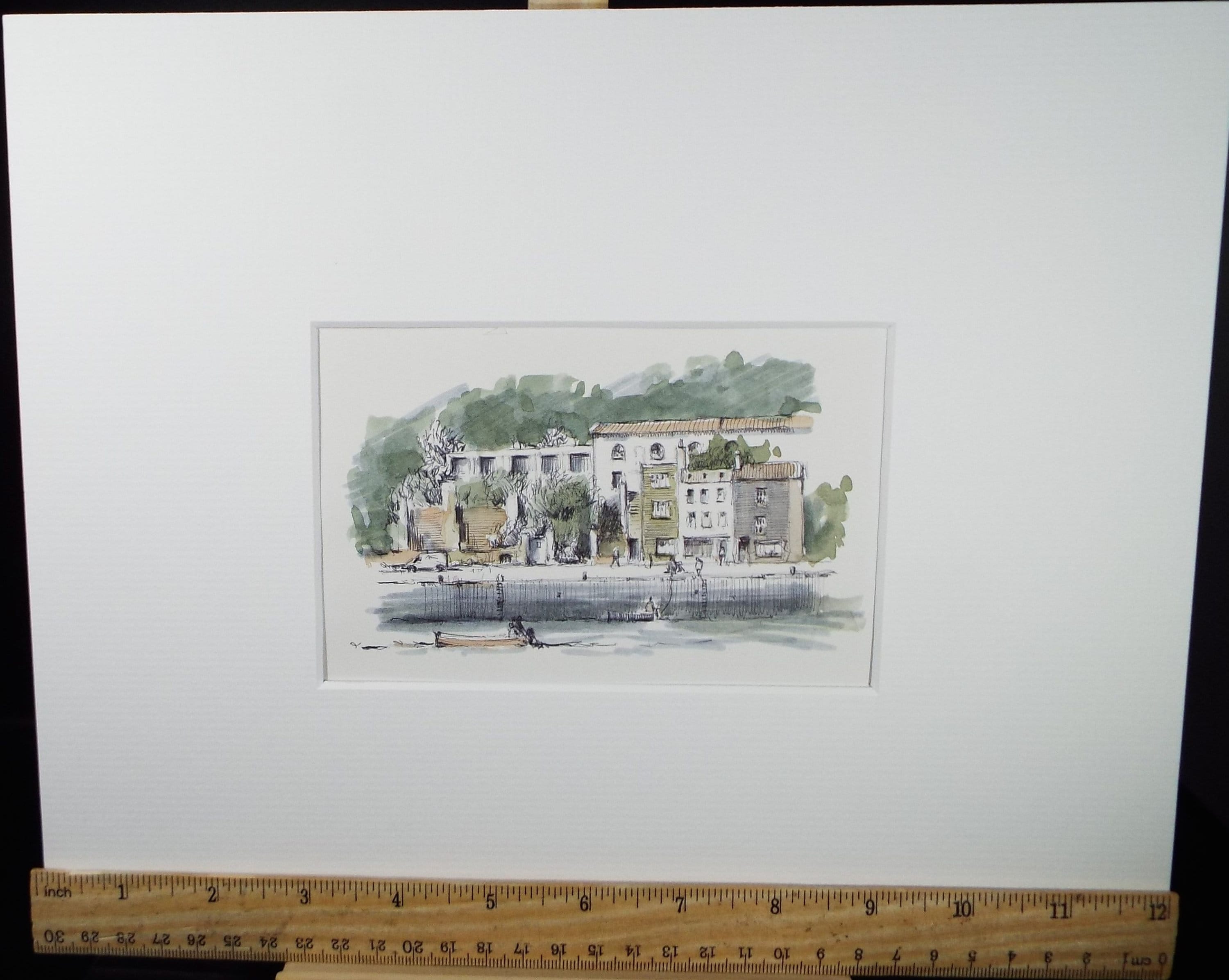 Original Watercolour & Ink, 'Quayside', Circa 1990's, Artist Unknown