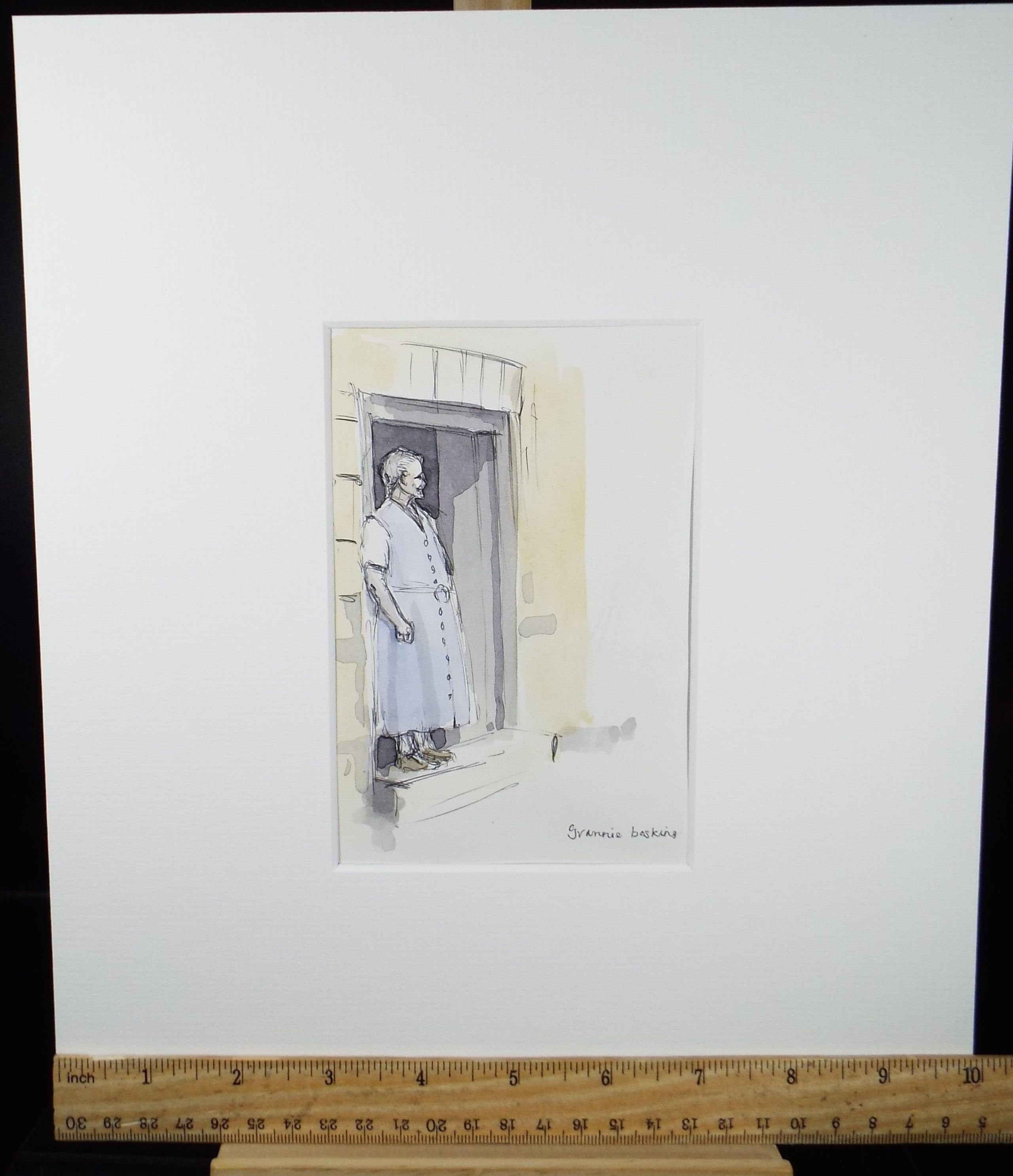 Original Watercolour & Ink, 'Grannie Baskins', Circa 1990's, Artist Unknown