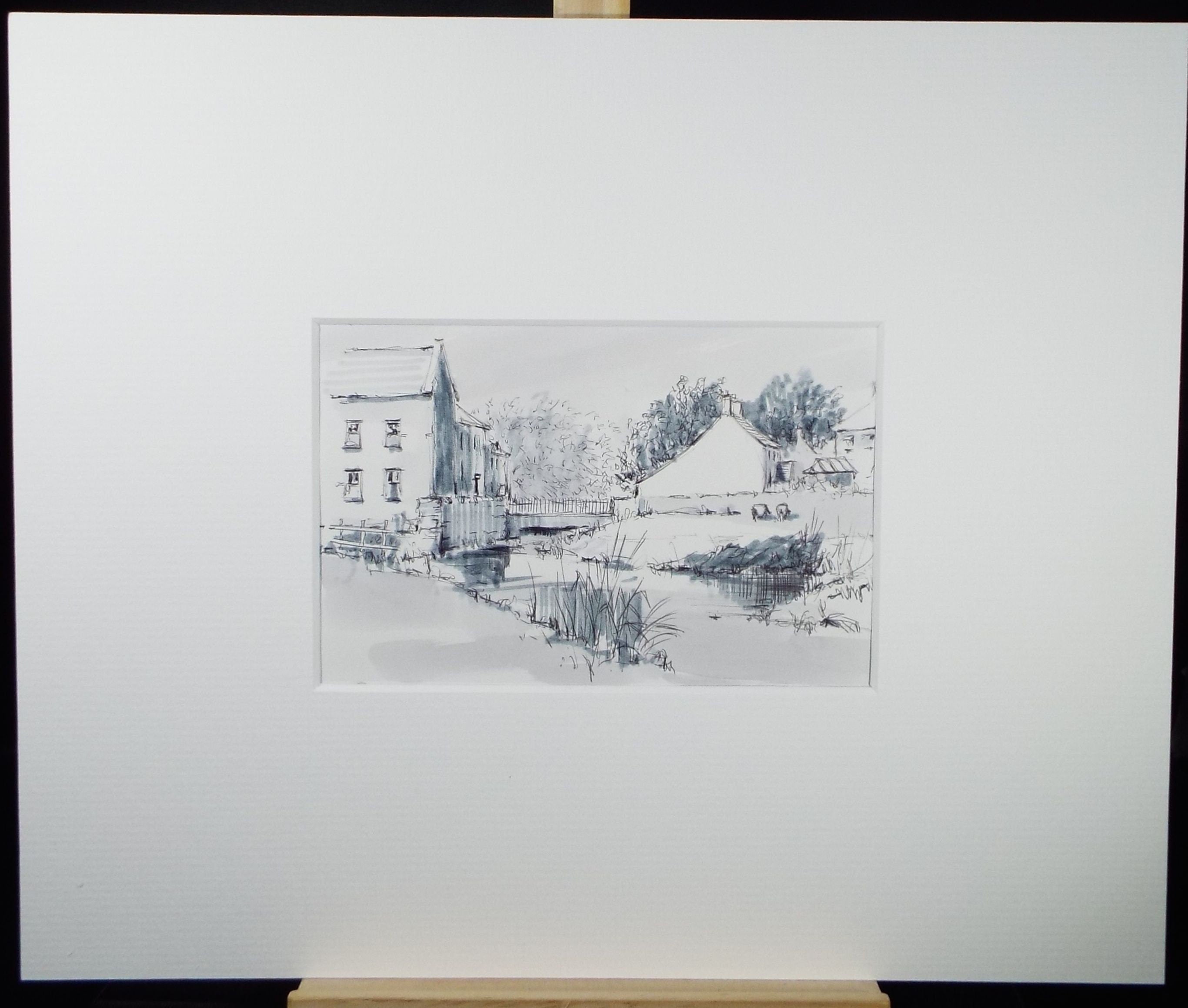 Original Watercolour & Ink, 'Riverside Buildings', Circa 1990's, Artist Unknown