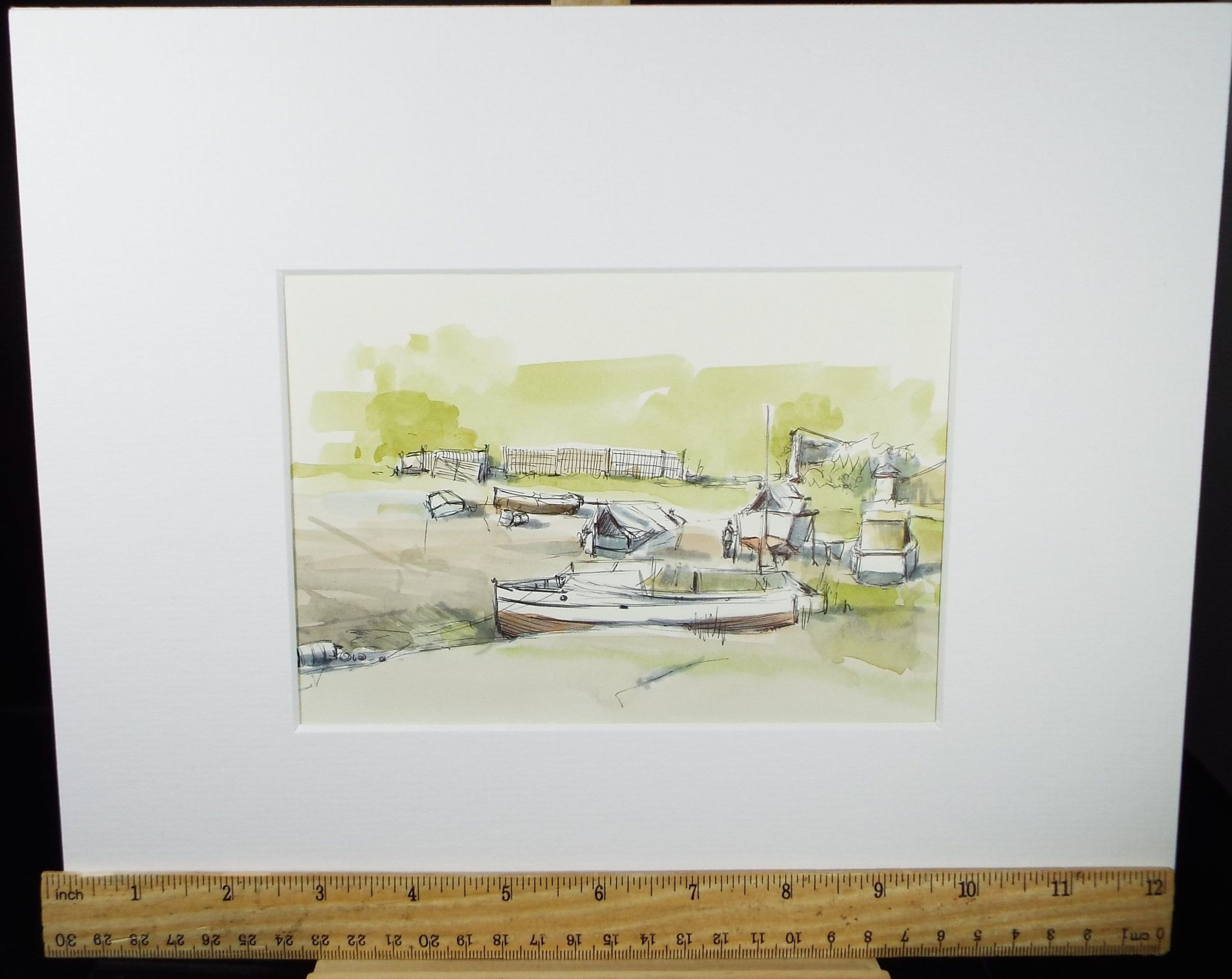 Original Watercolour & Ink, 'Sea Mills, Strandings', Dated 1992 , Artist Unknown