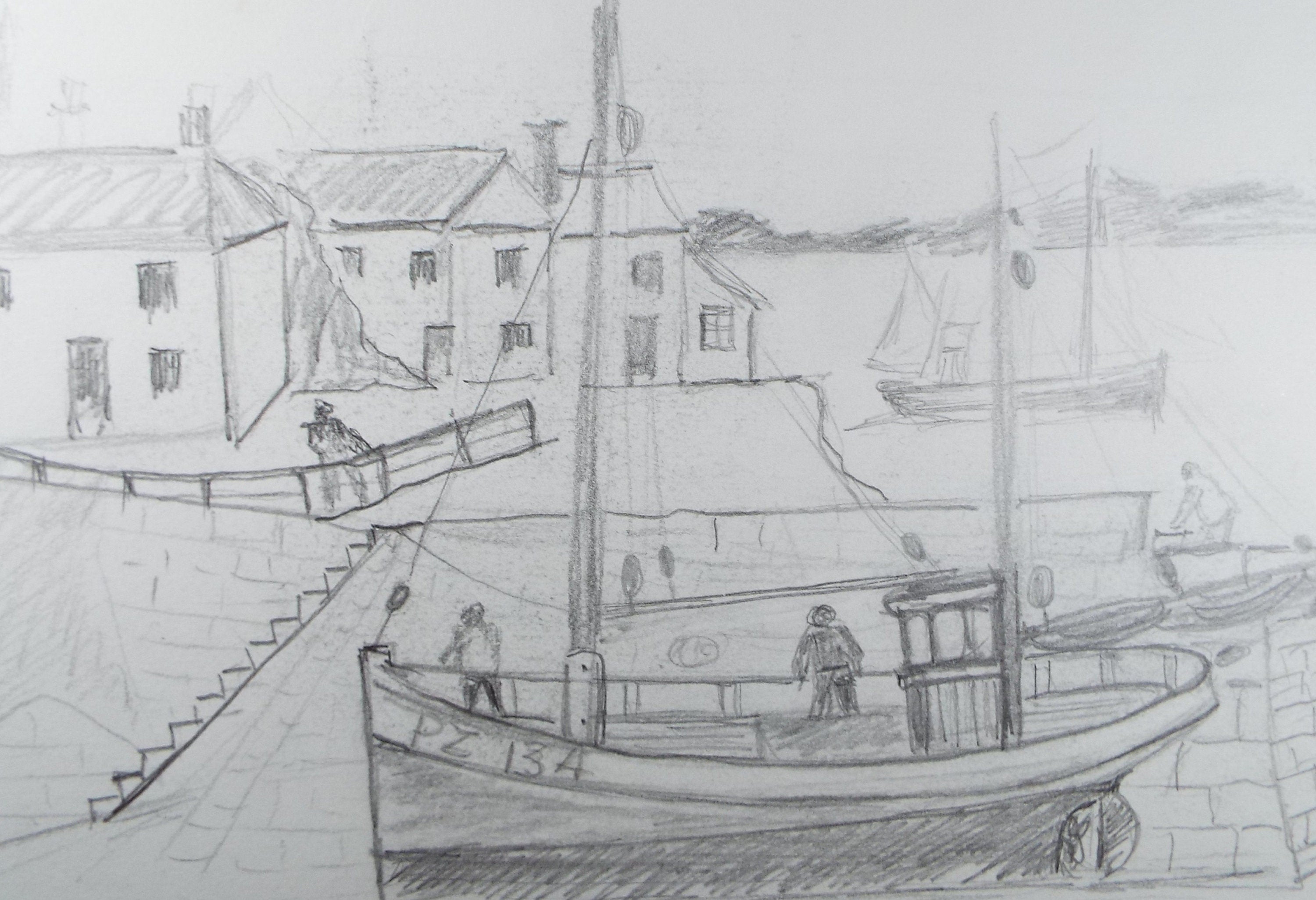 Original Pencil Drawing 'Fishing Boat in the Harbour', c2000, Gordon Couch (20th Century British)