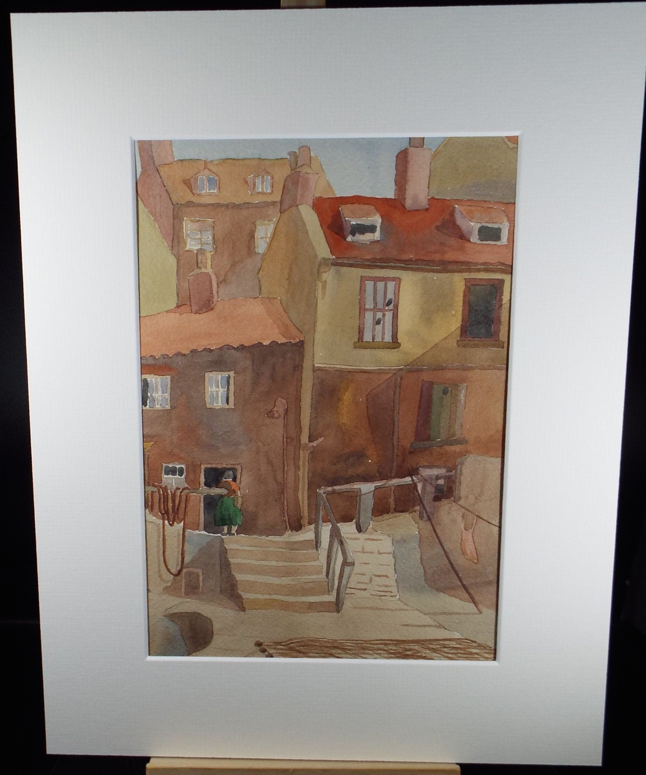 Original Watercolour, 'Fishing Village', F Tinkler, circa 1940's