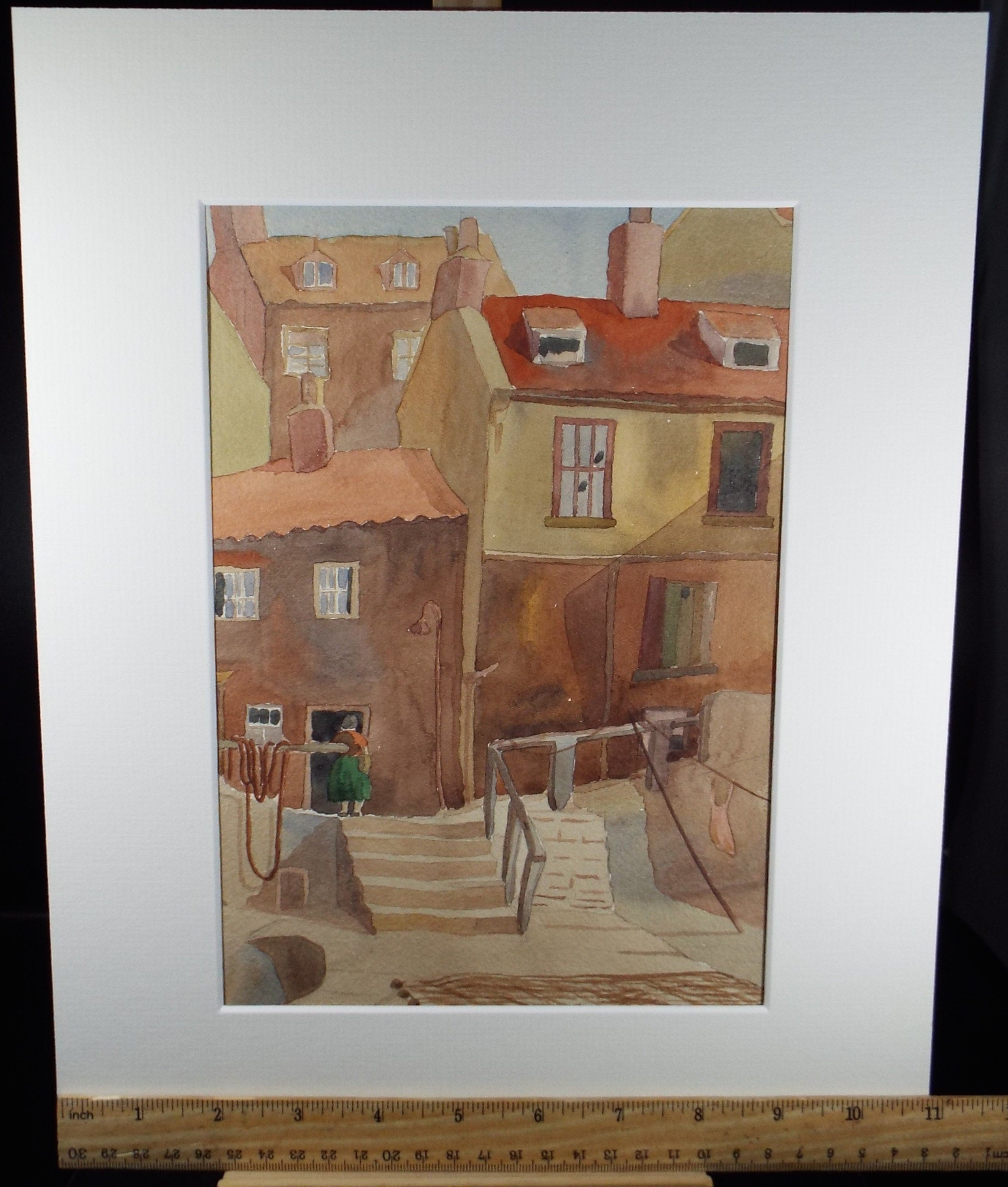 Original Watercolour, 'Fishing Village', F Tinkler, circa 1940's