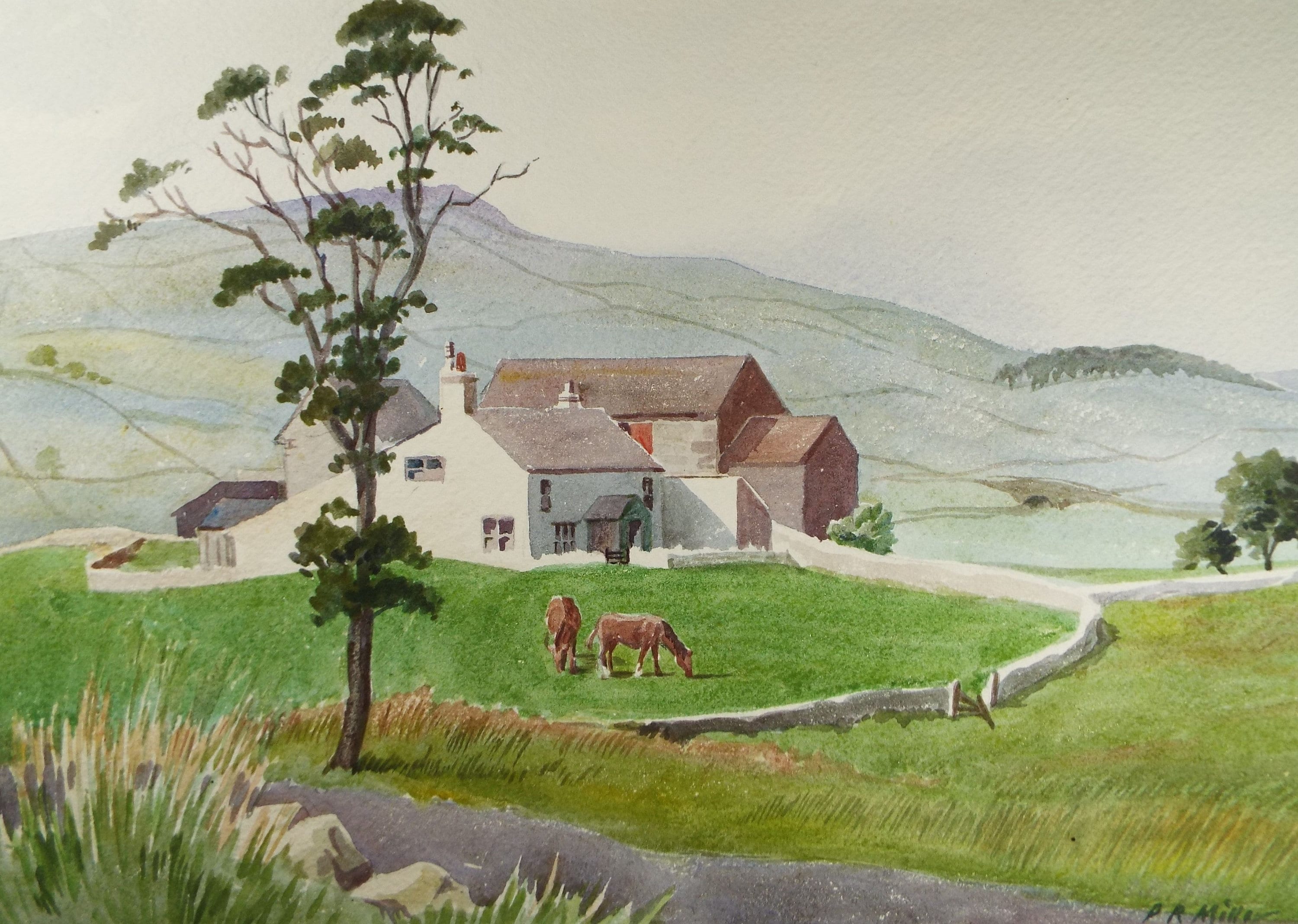 Original Watercolour, 'Farm Fairfield, Buxton', c1960's, P.R. Miller