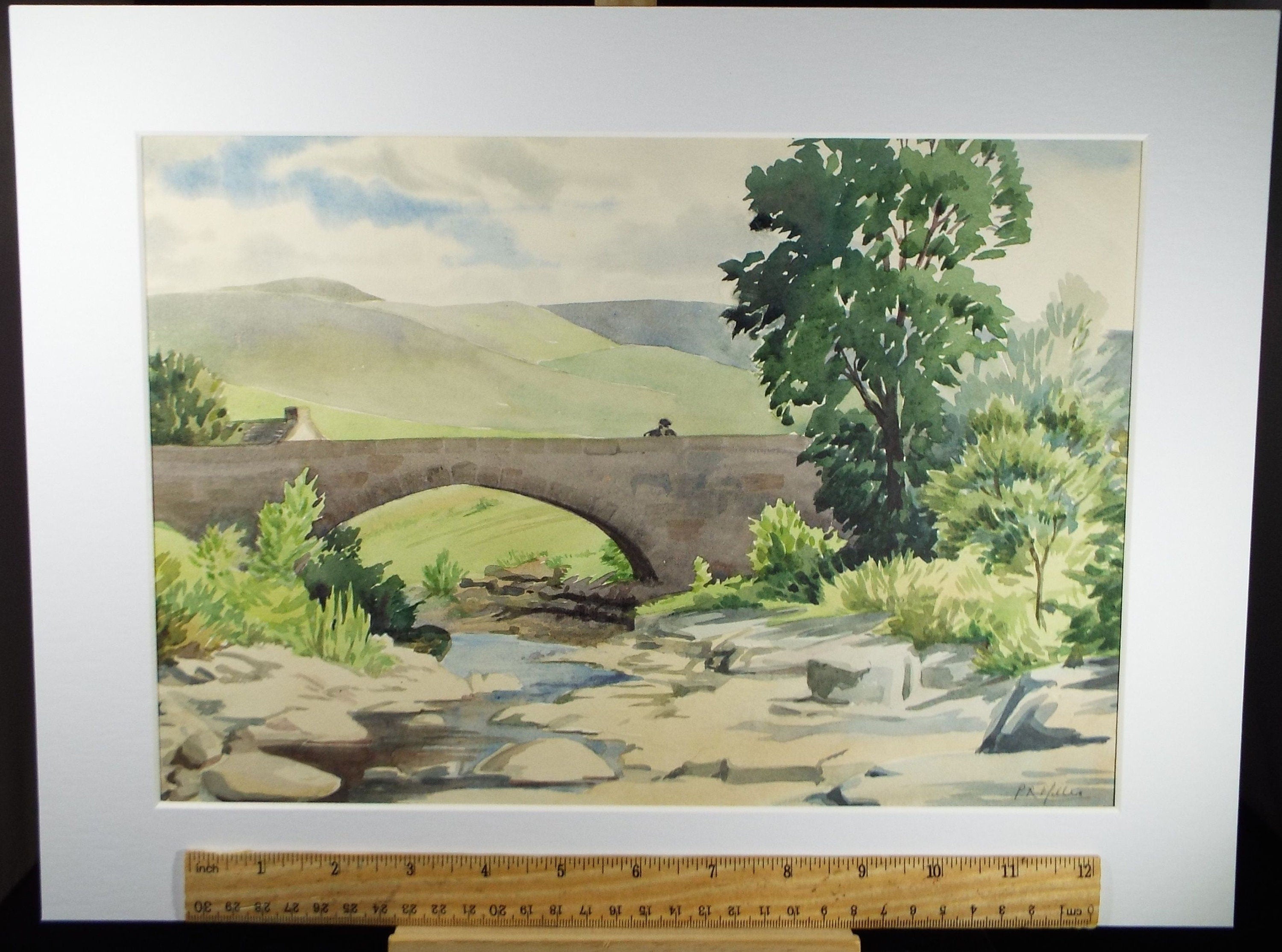 Original Watercolour, 'Bridge over the Wharfe', c1960's, P.R. Miller
