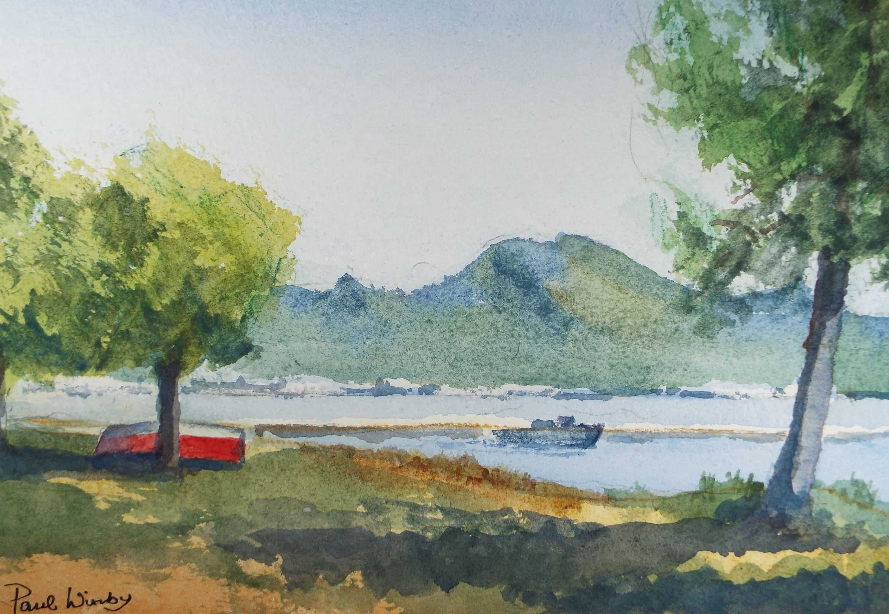 Original Watercolour on Paper, 'Coast with Distant Hills' Circa 1990's, Paul Winby