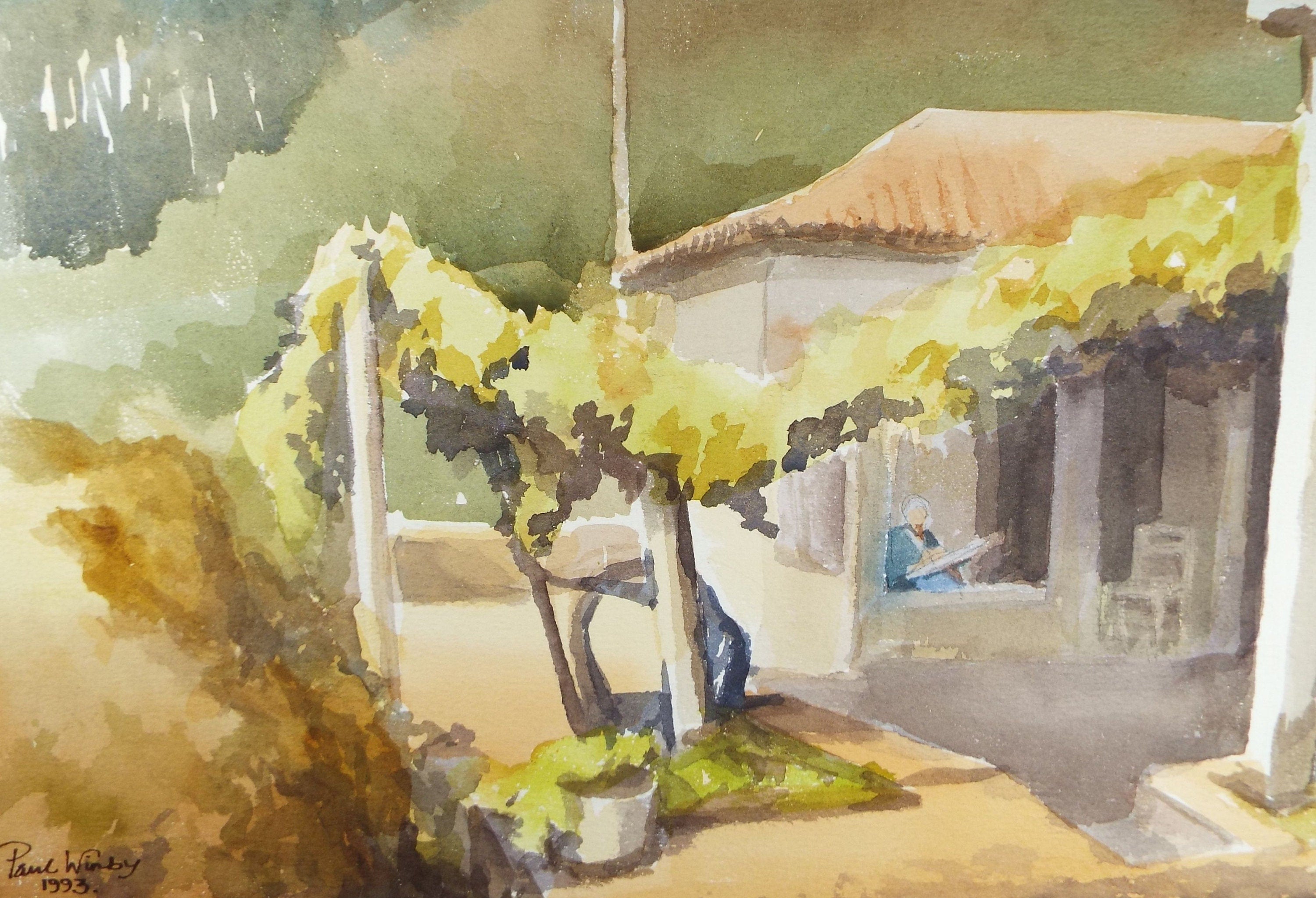 Original Watercolour on Paper, 'Reading amongst the Vines', Paul Winby, Circa 1990's