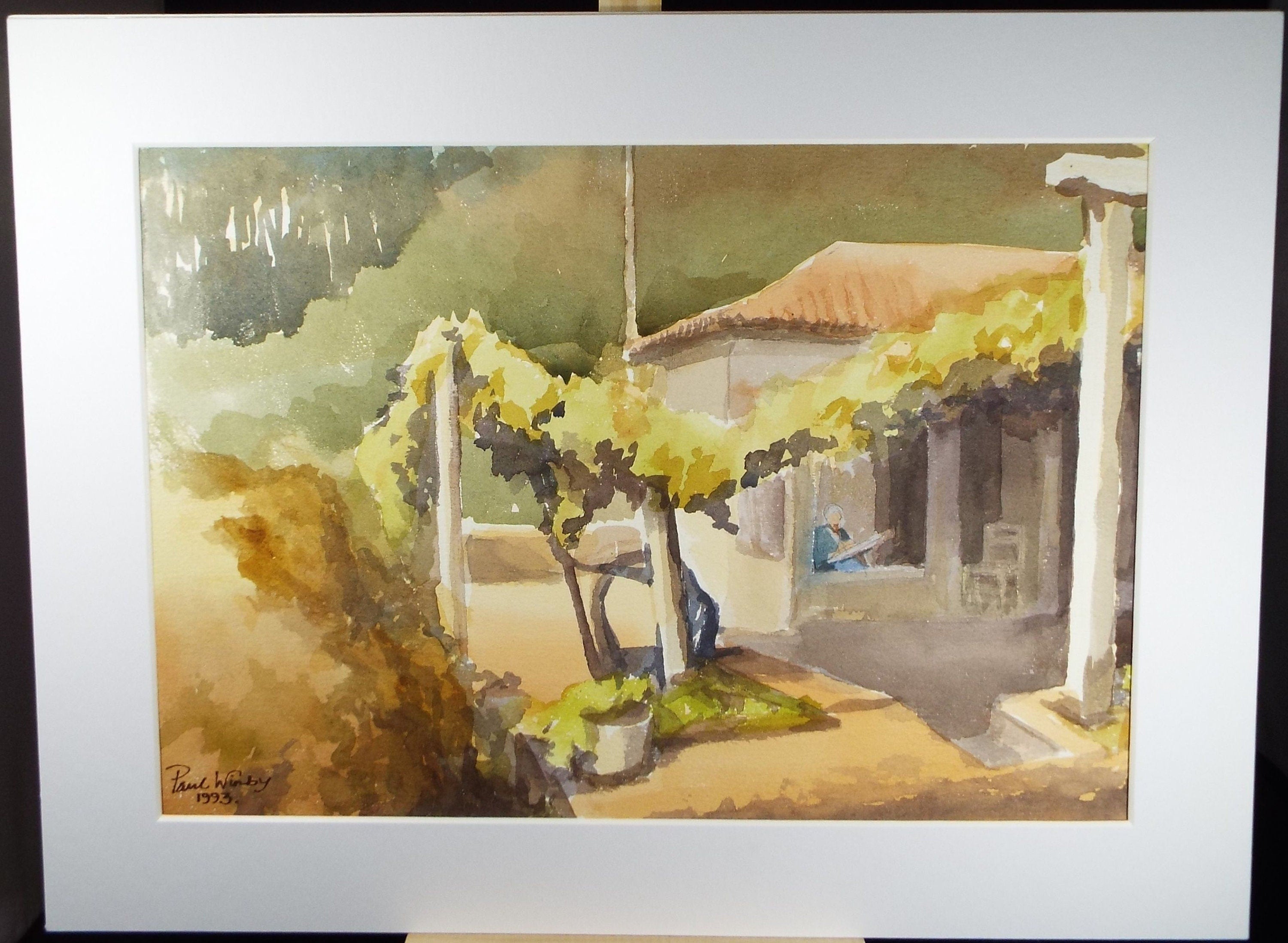 Original Watercolour on Paper, 'Reading amongst the Vines', Paul Winby, Circa 1990's
