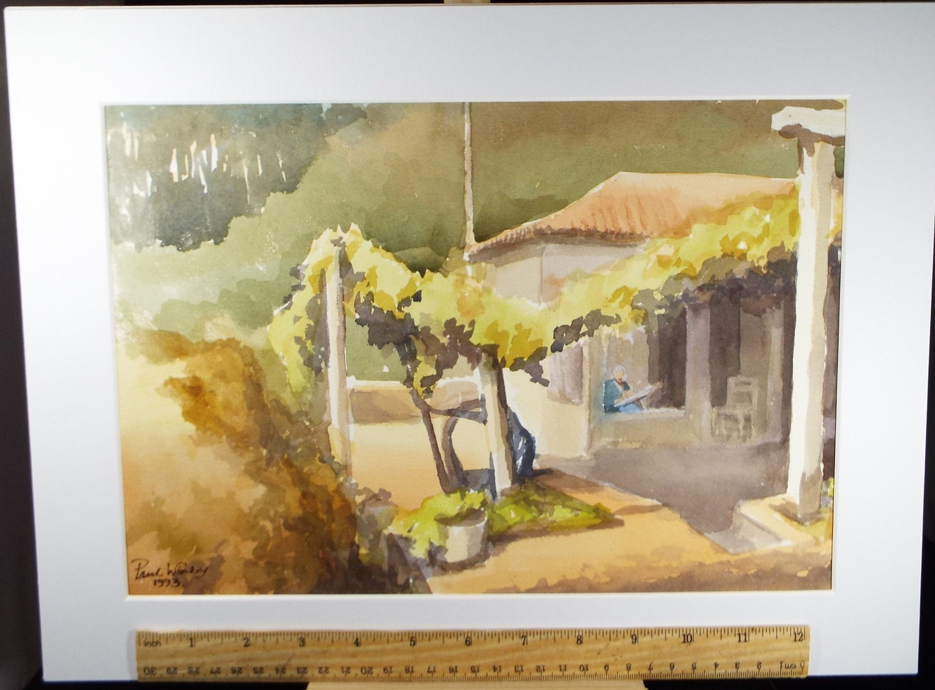 Original Watercolour on Paper, 'Reading amongst the Vines', Paul Winby, Circa 1990's