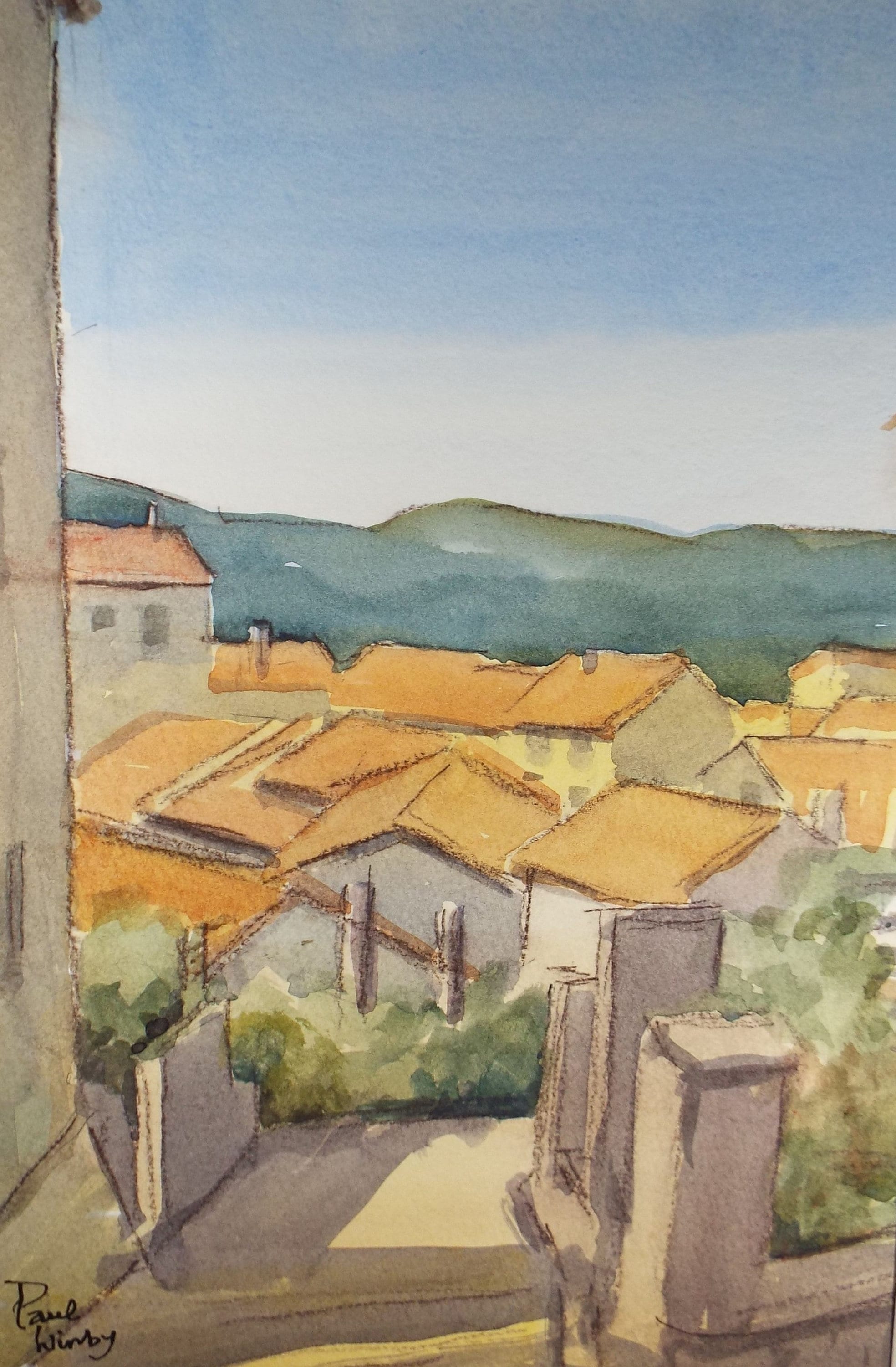 Original Watercolour on Paper, 'Village Roofs', Paul Winby, Circa 1990's