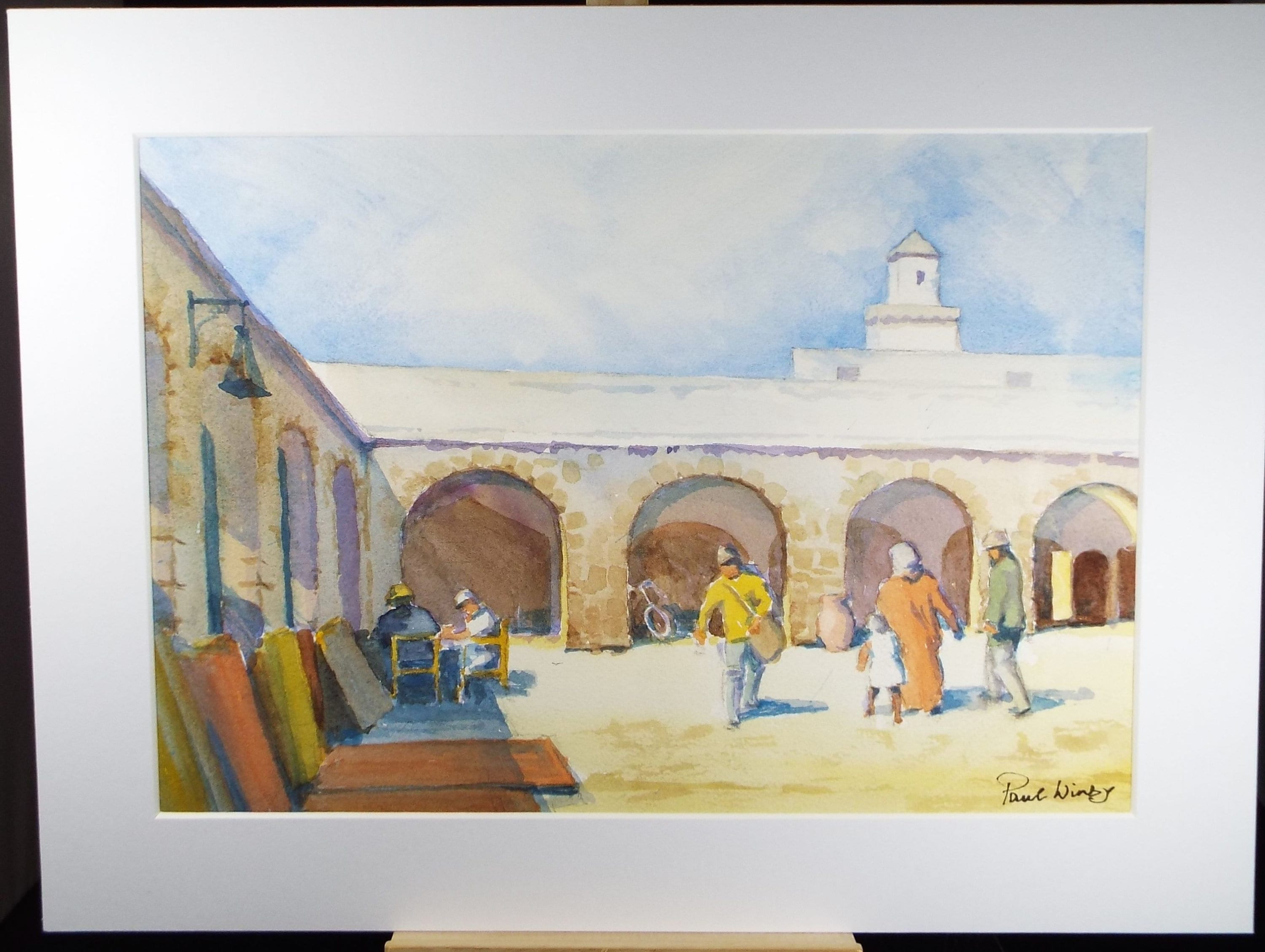 Original Watercolour on Paper, 'Spanish Plaza', Paul Winby, Circa 1990's