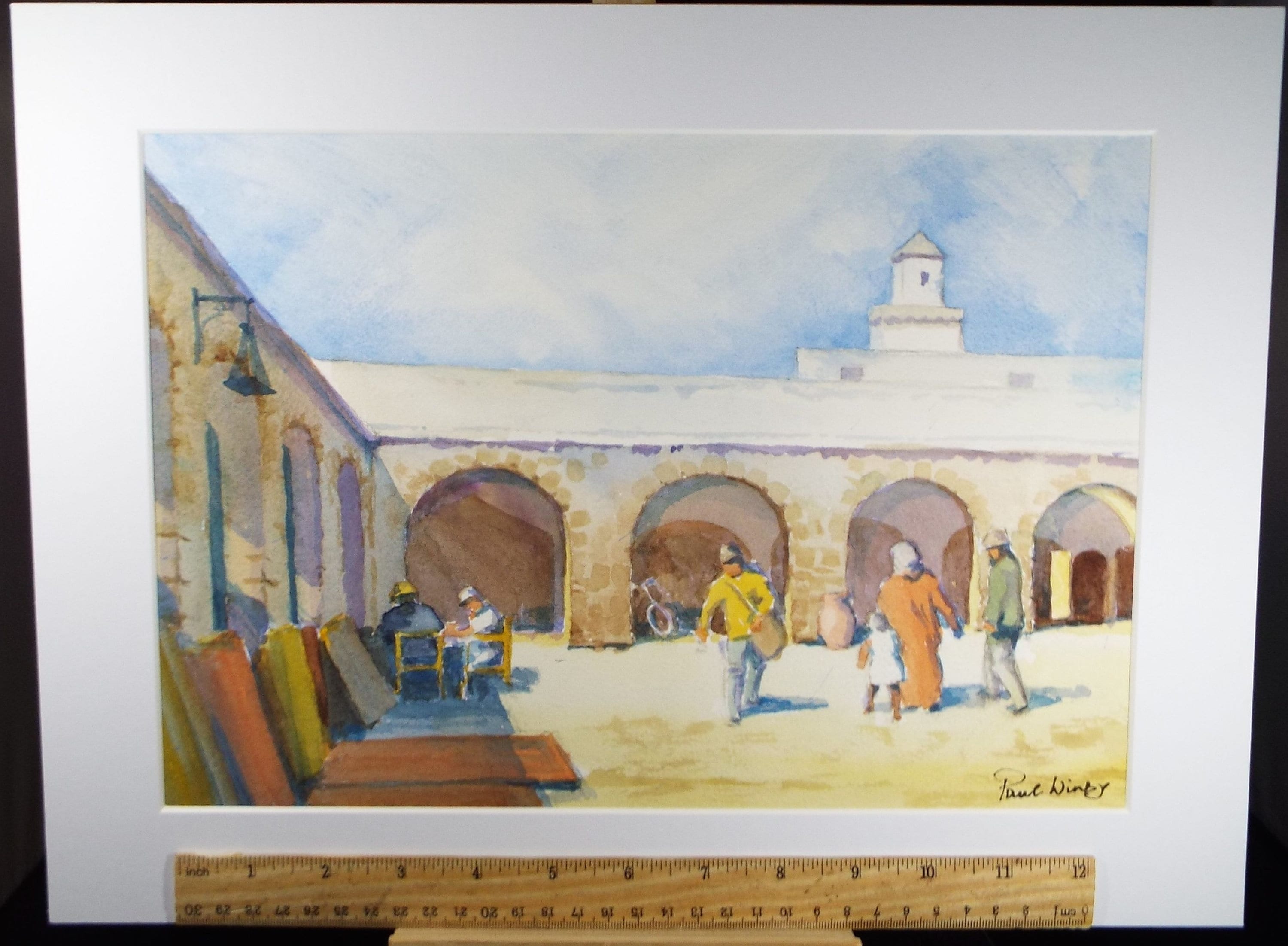 Original Watercolour on Paper, 'Spanish Plaza', Paul Winby, Circa 1990's