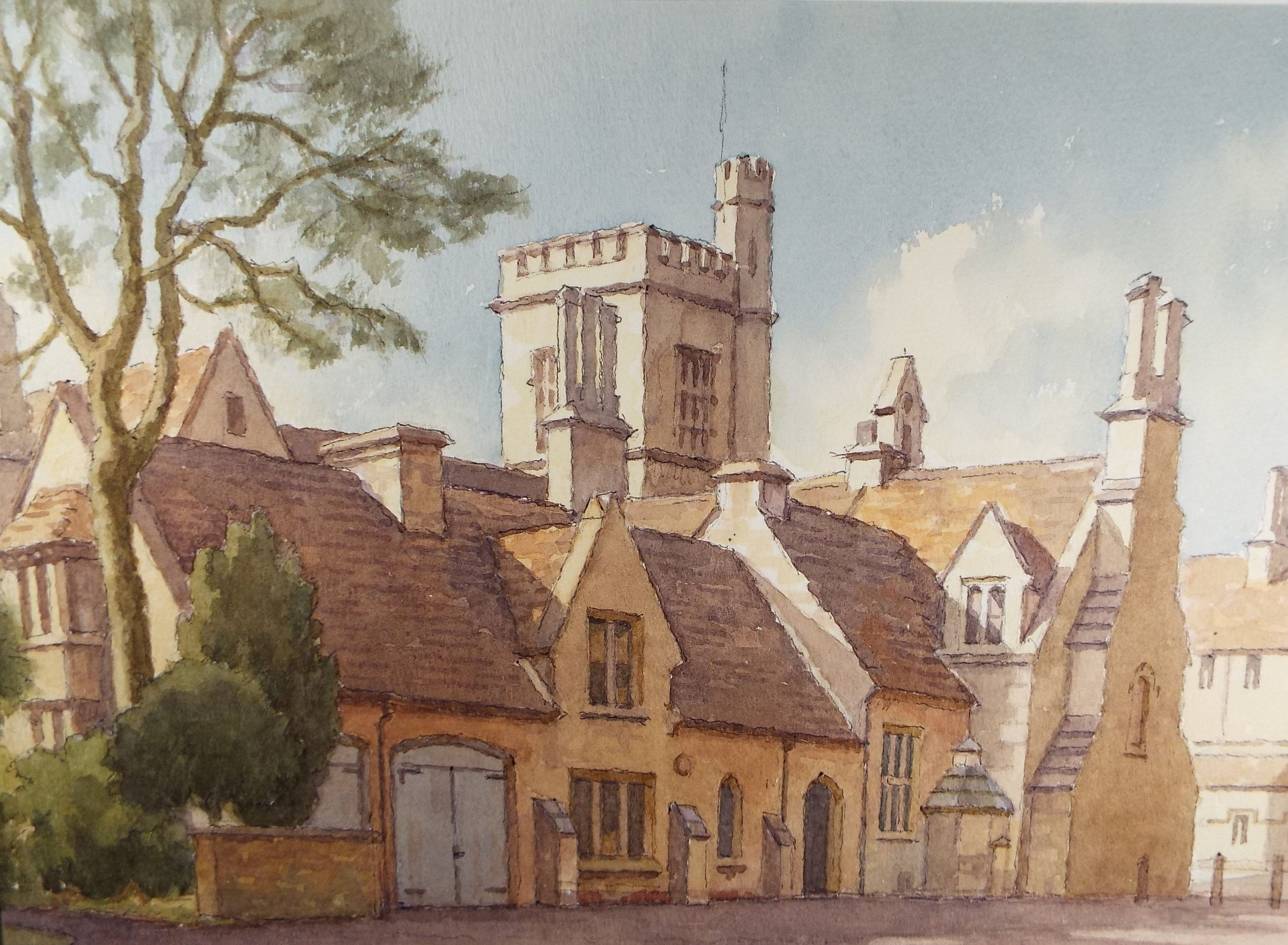 Original Watercolour on Paper, 'Cotswold Stone Buildings', Edward Albert Hickling (1913-1998), Circa 1950's