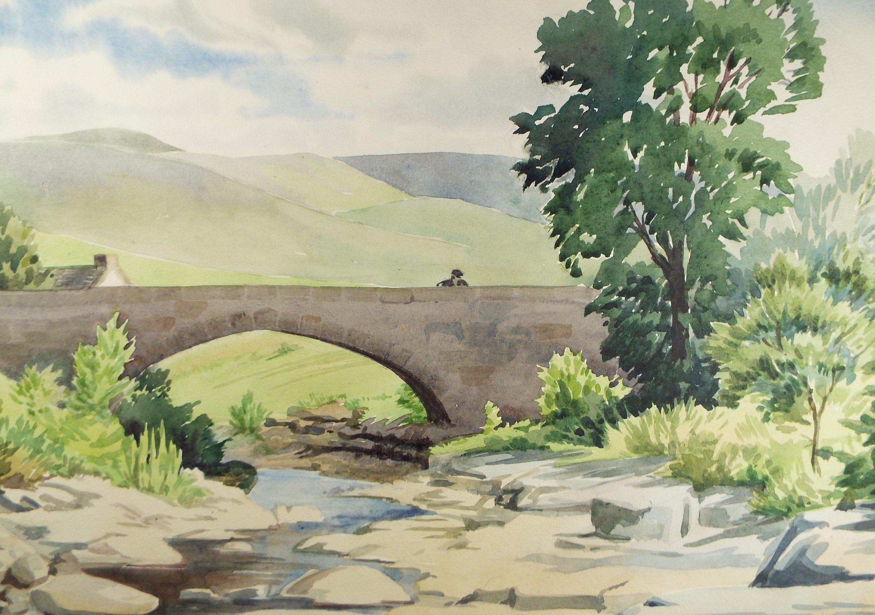 Original Watercolour, 'Bridge over the Wharfe', c1960's, P.R. Miller