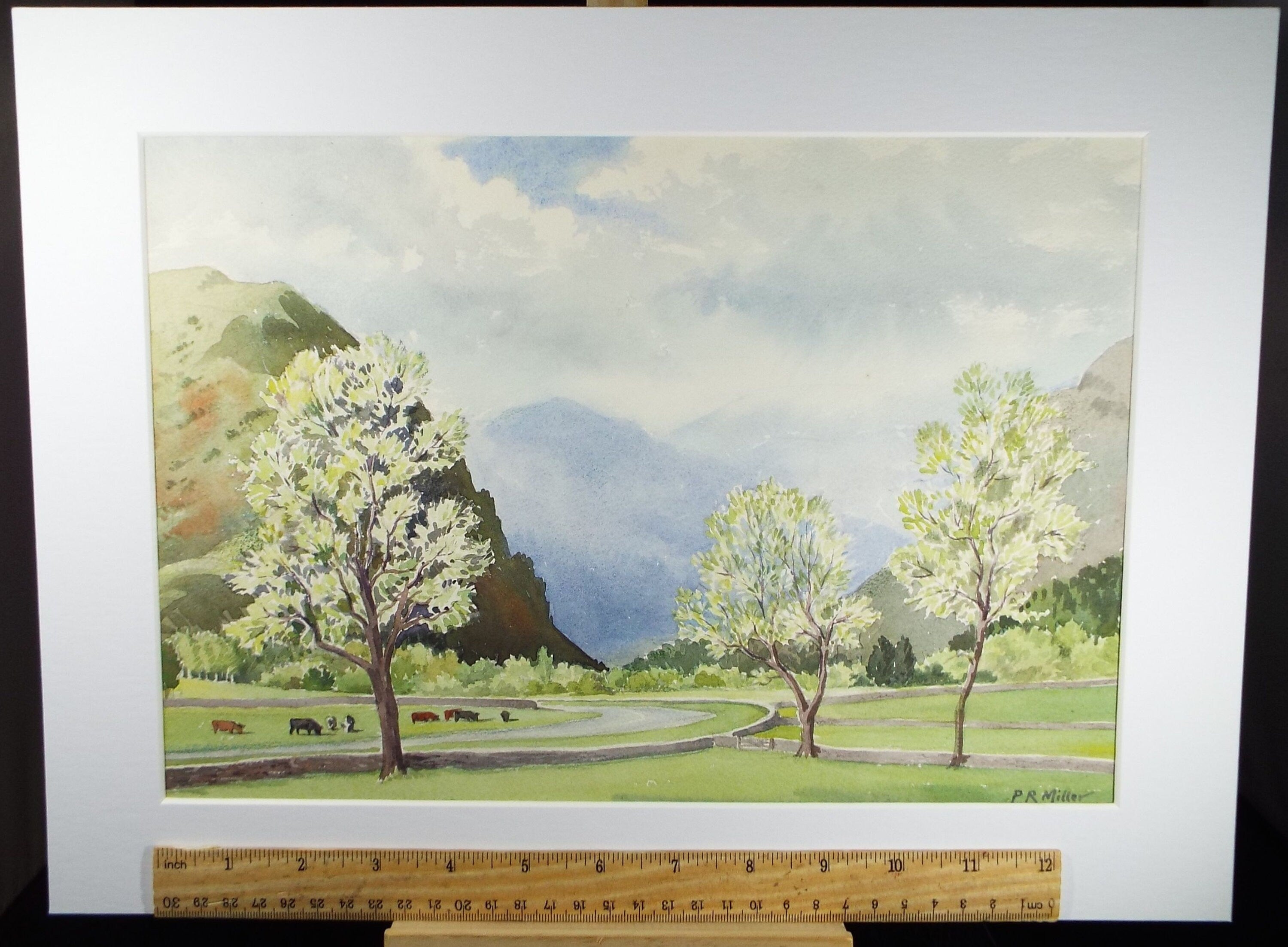 Original Watercolour, 'Cattle by the River' c1960's, P.R. Miller