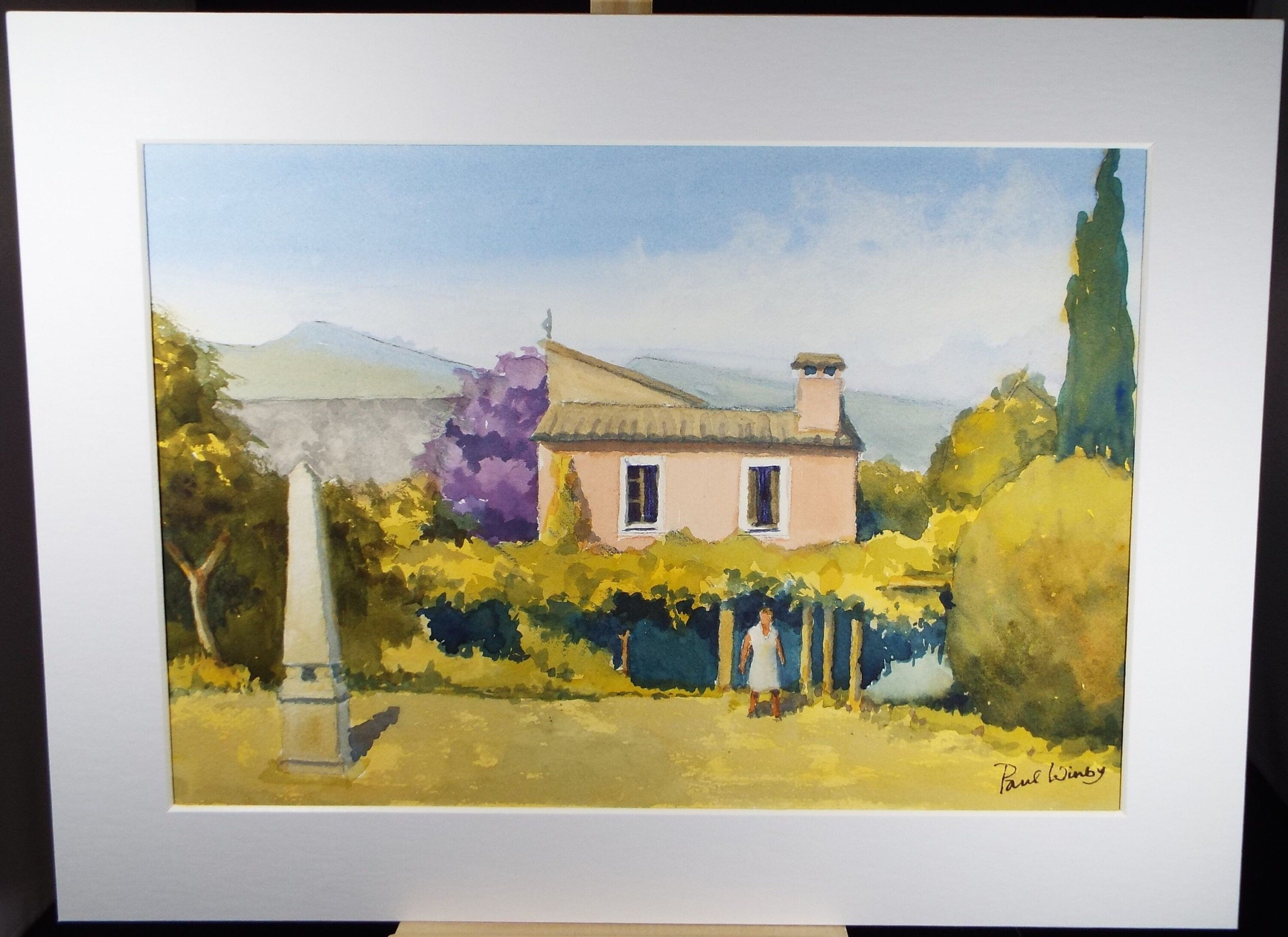 Original Watercolour on Paper, 'Summer Garden with Obelisk', Paul Winby, Circa 1990's
