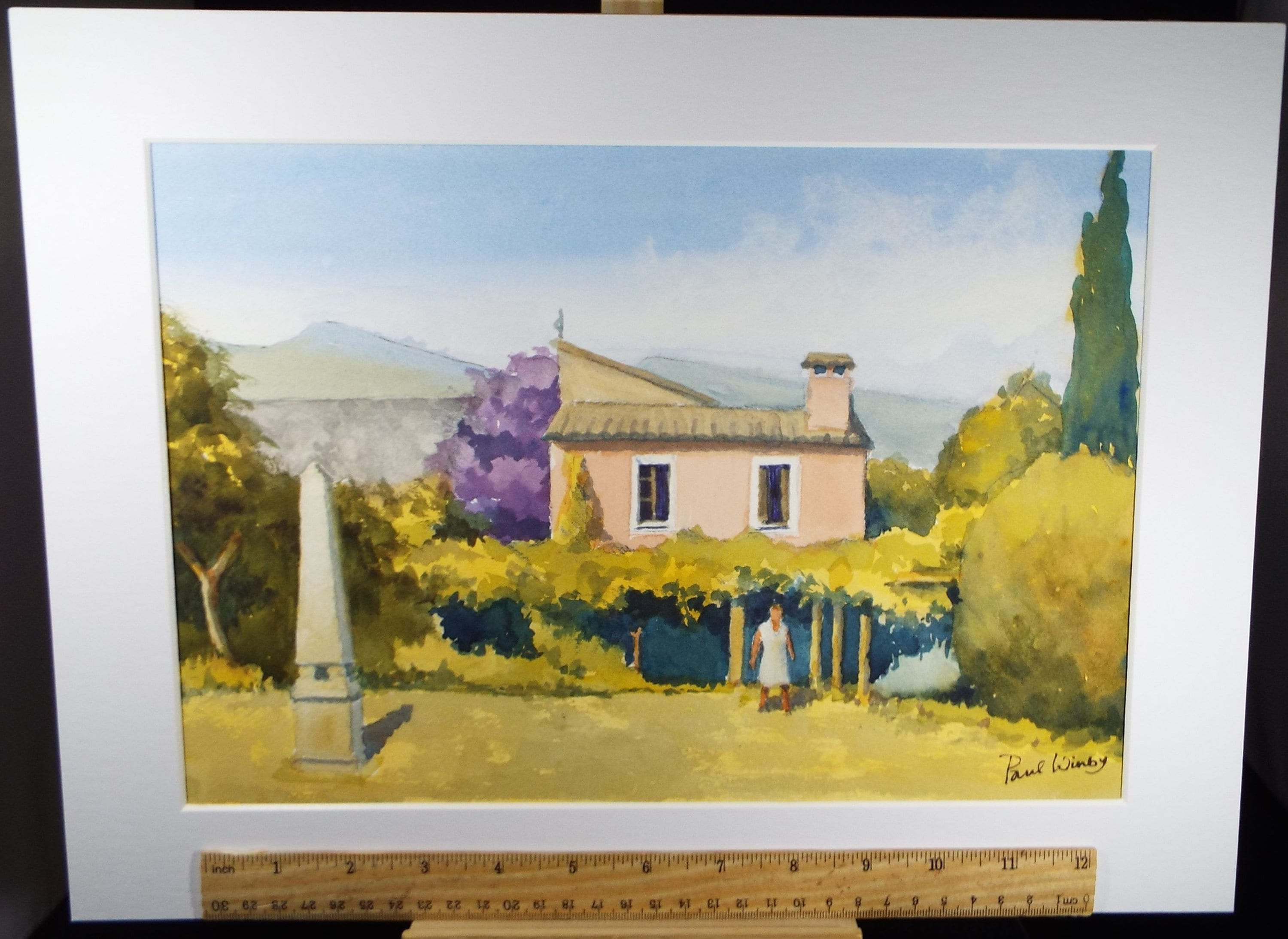 Original Watercolour on Paper, 'Summer Garden with Obelisk', Paul Winby, Circa 1990's