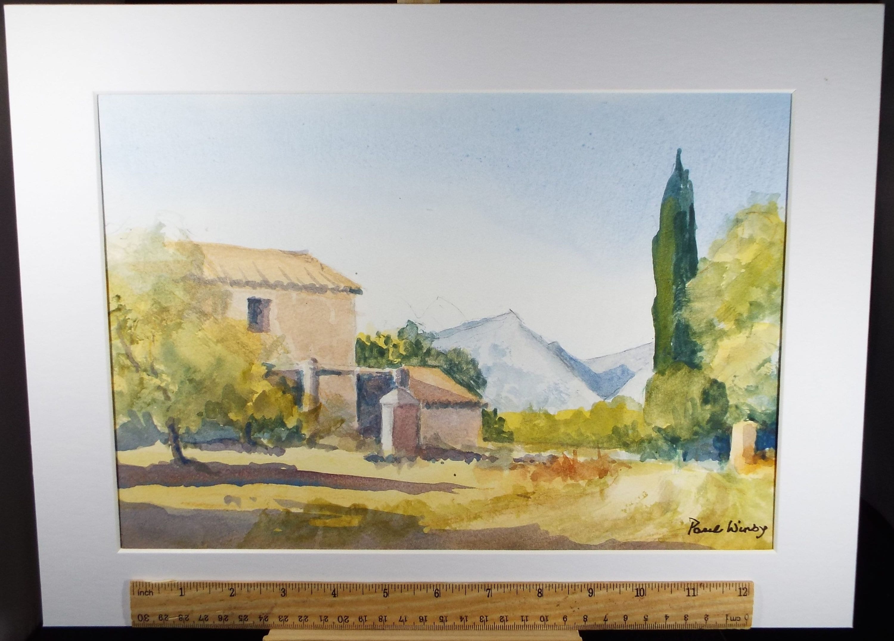 Original Watercolour on Paper, 'Farmhouse with distant hills', Paul Winby, Circa 1990's