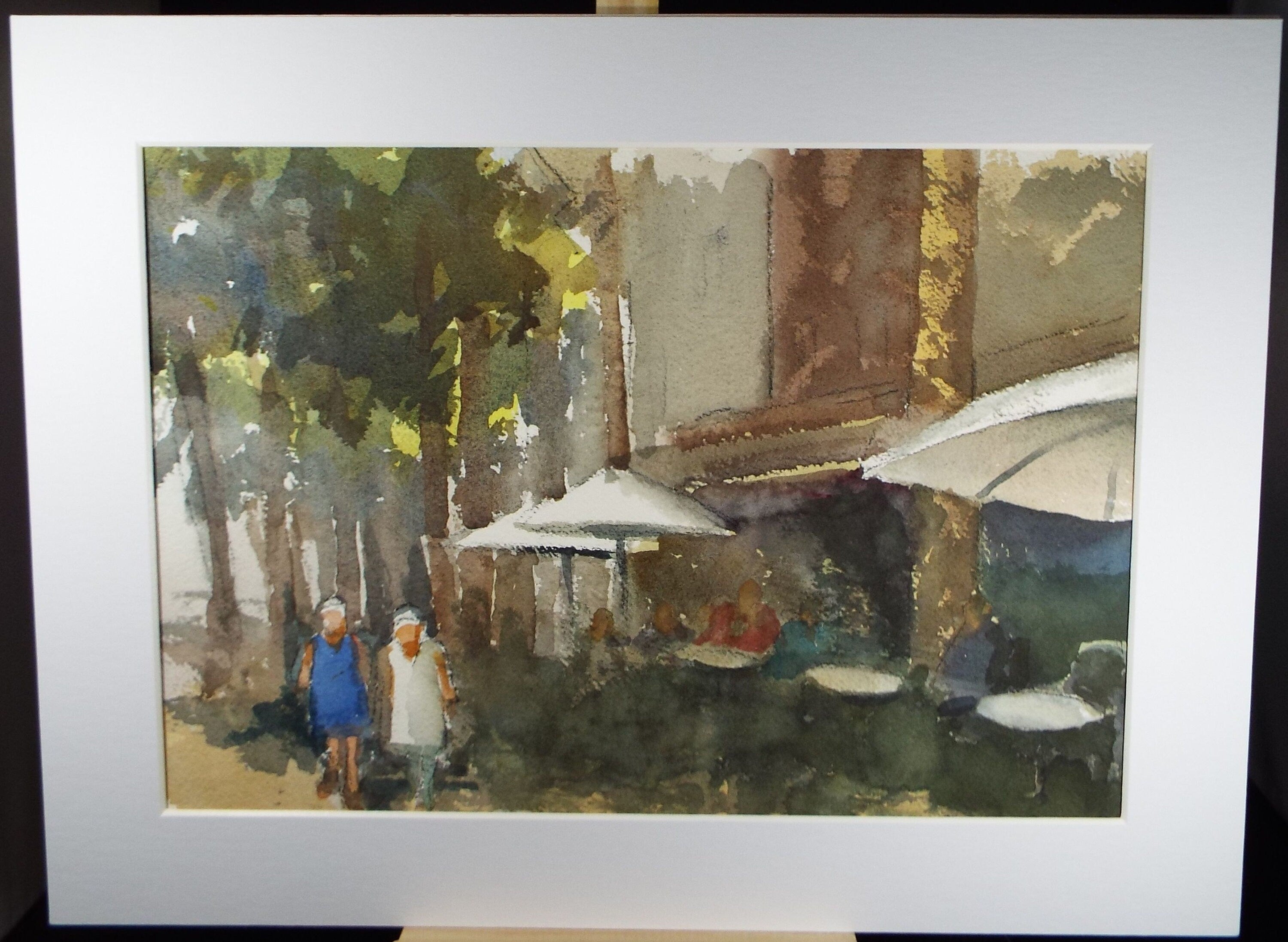 Original Watercolour on Paper, 'Street Cafe with figures', Paul Winby, Circa 1990's