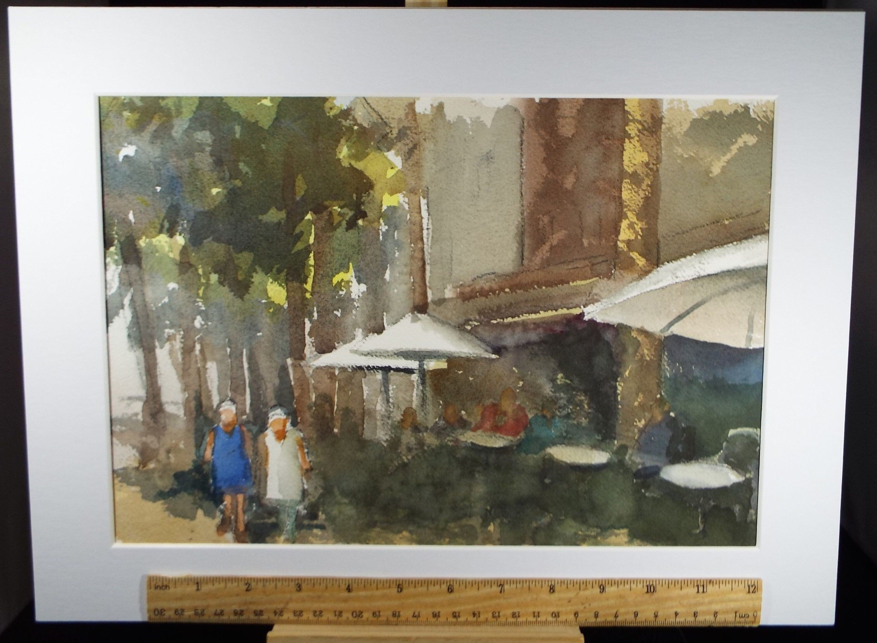 Original Watercolour on Paper, 'Street Cafe with figures', Paul Winby, Circa 1990's