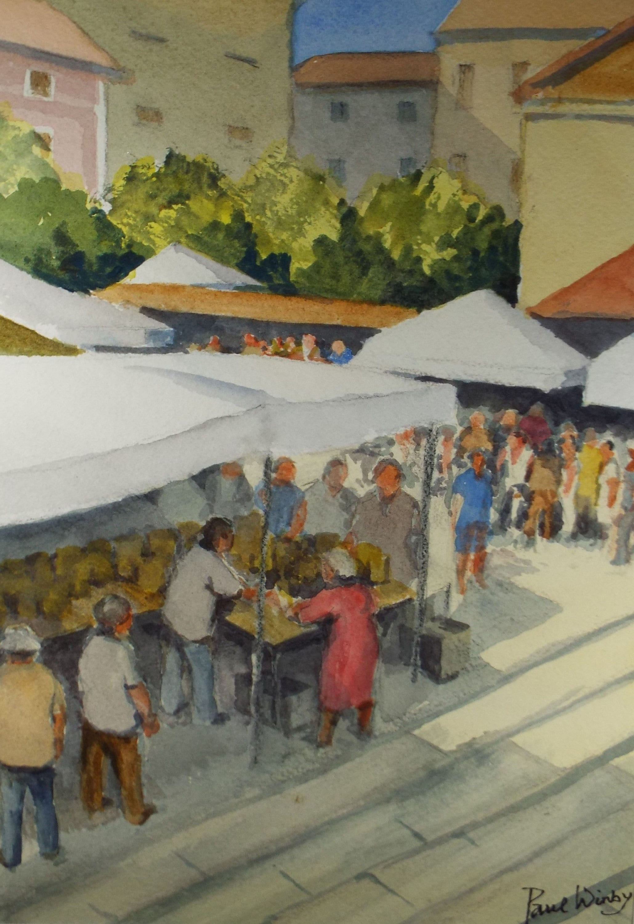 Original Watercolour on Paper, 'The Street Market', Paul Winby, Circa 1990's
