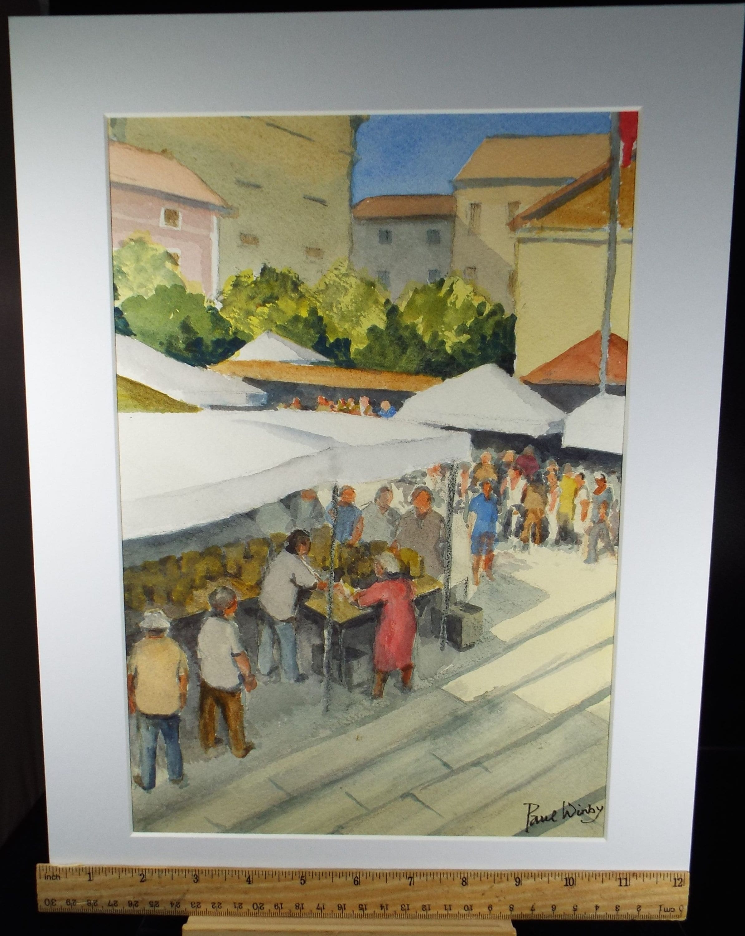Original Watercolour on Paper, 'The Street Market', Paul Winby, Circa 1990's