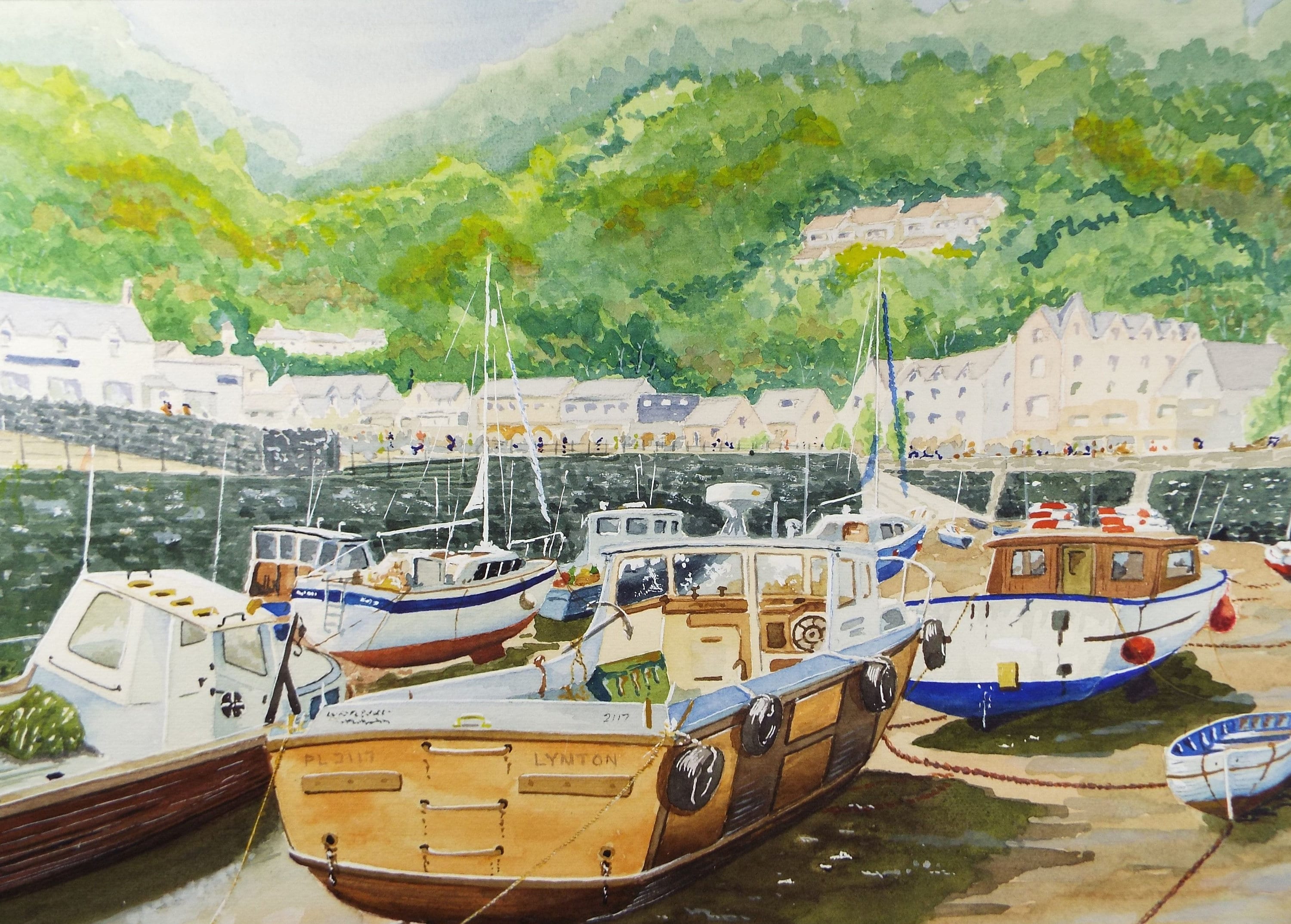 Original Watercolour, 'Lynmouth, Low Tide', Monogram PL, Circa 1990's