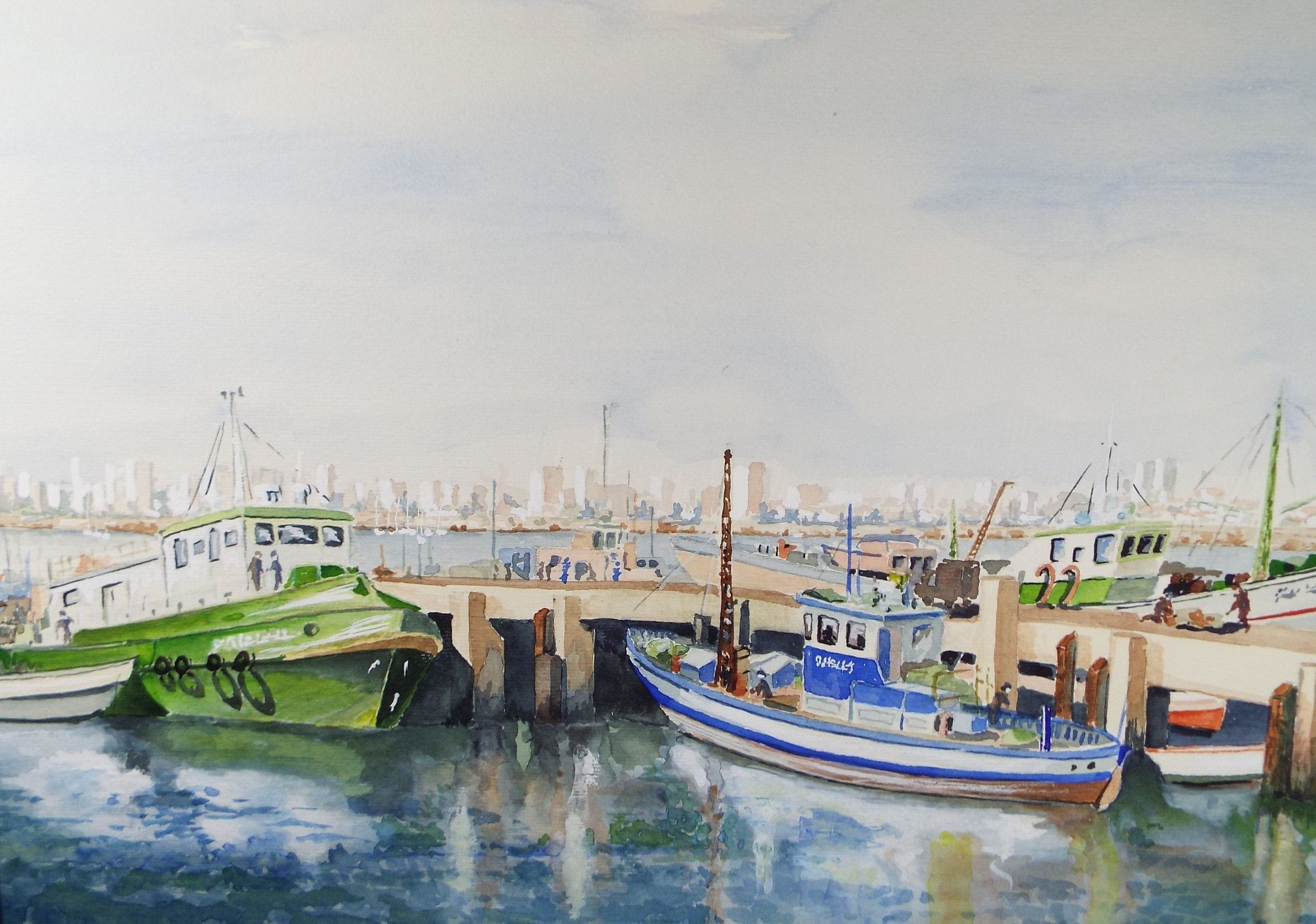 Original Watercolour, 'Near Portofino', Monogram PL, Circa 1990's