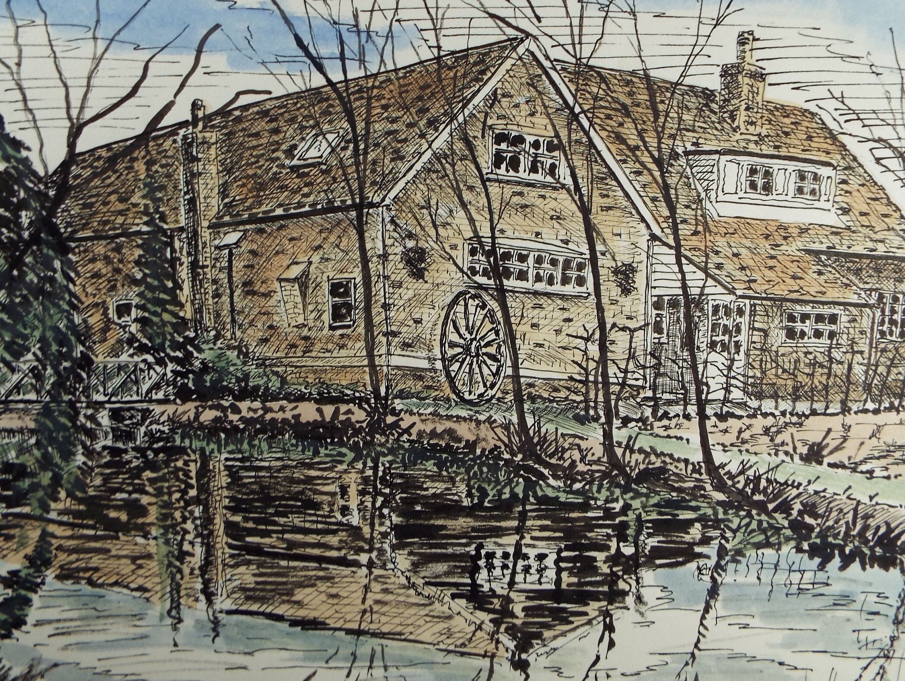 Original Ink & Watercolour, 'Across the Pond', Circa 1990's , Artist Unknown