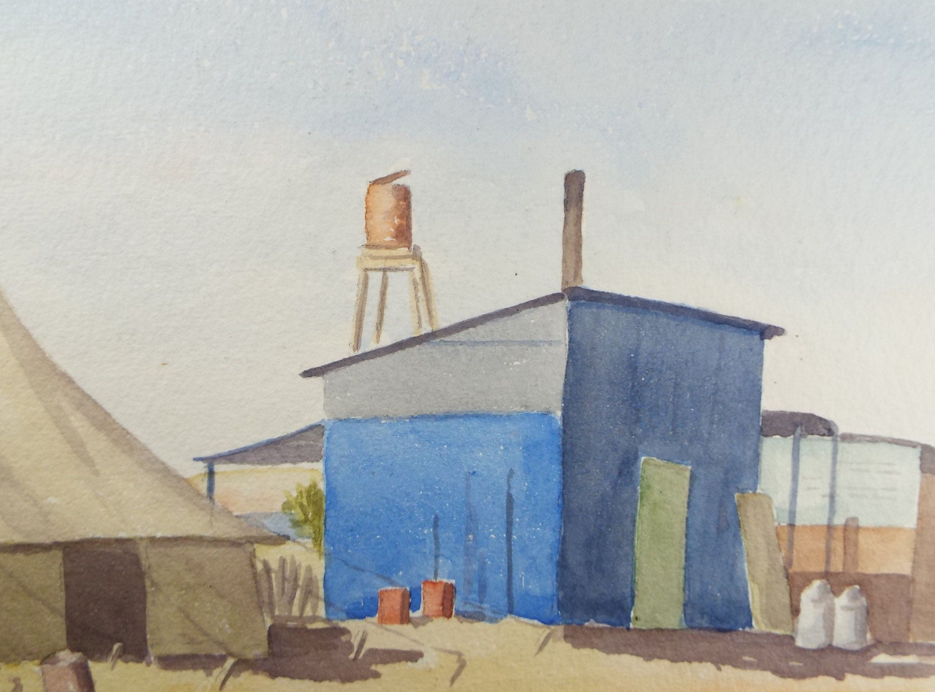 Original watercolour, British Camp, North Africa' circa 1950's, J M Morton