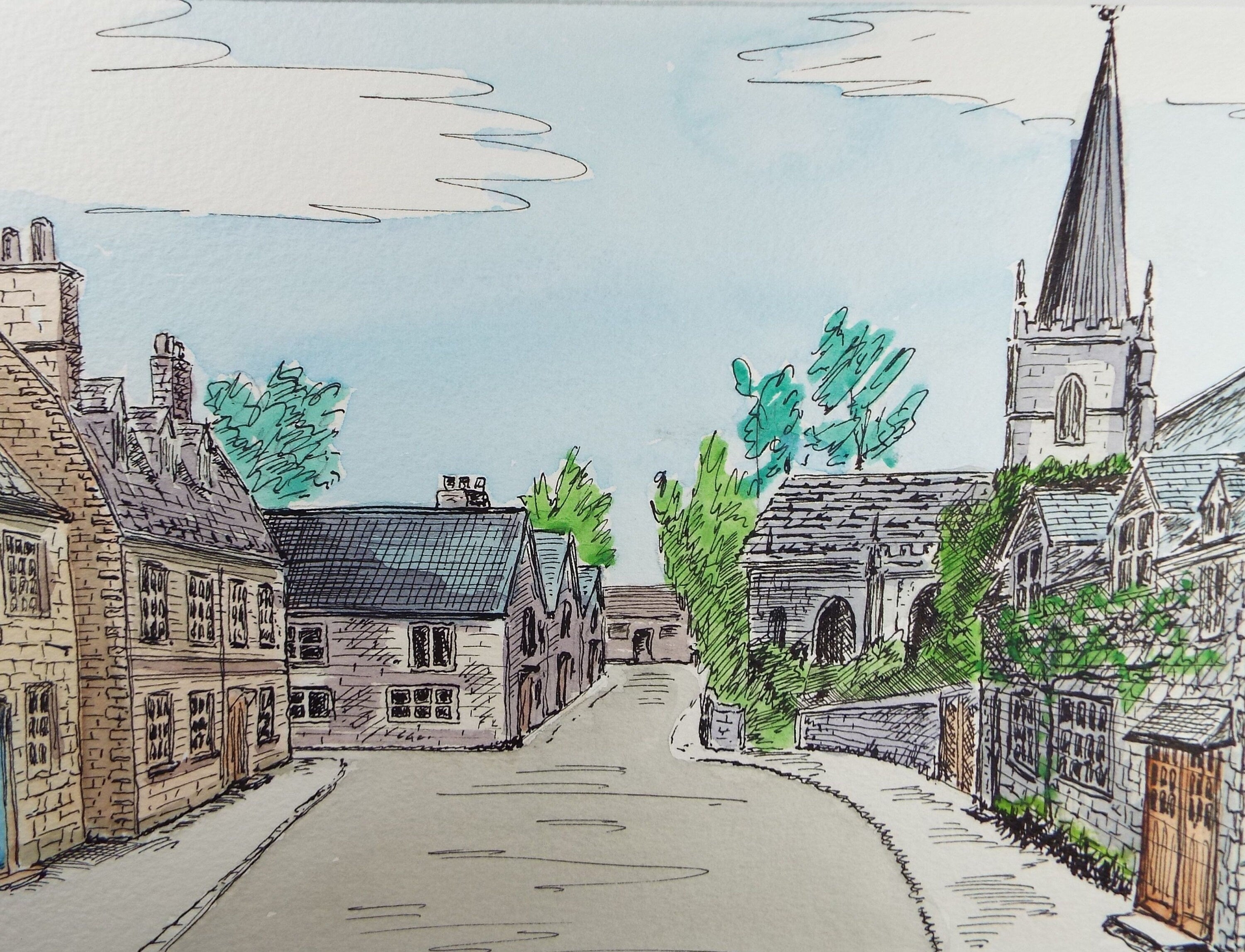 Original Watercolour and ink,'Streetscene', Circa 1990's, Unknown Artist