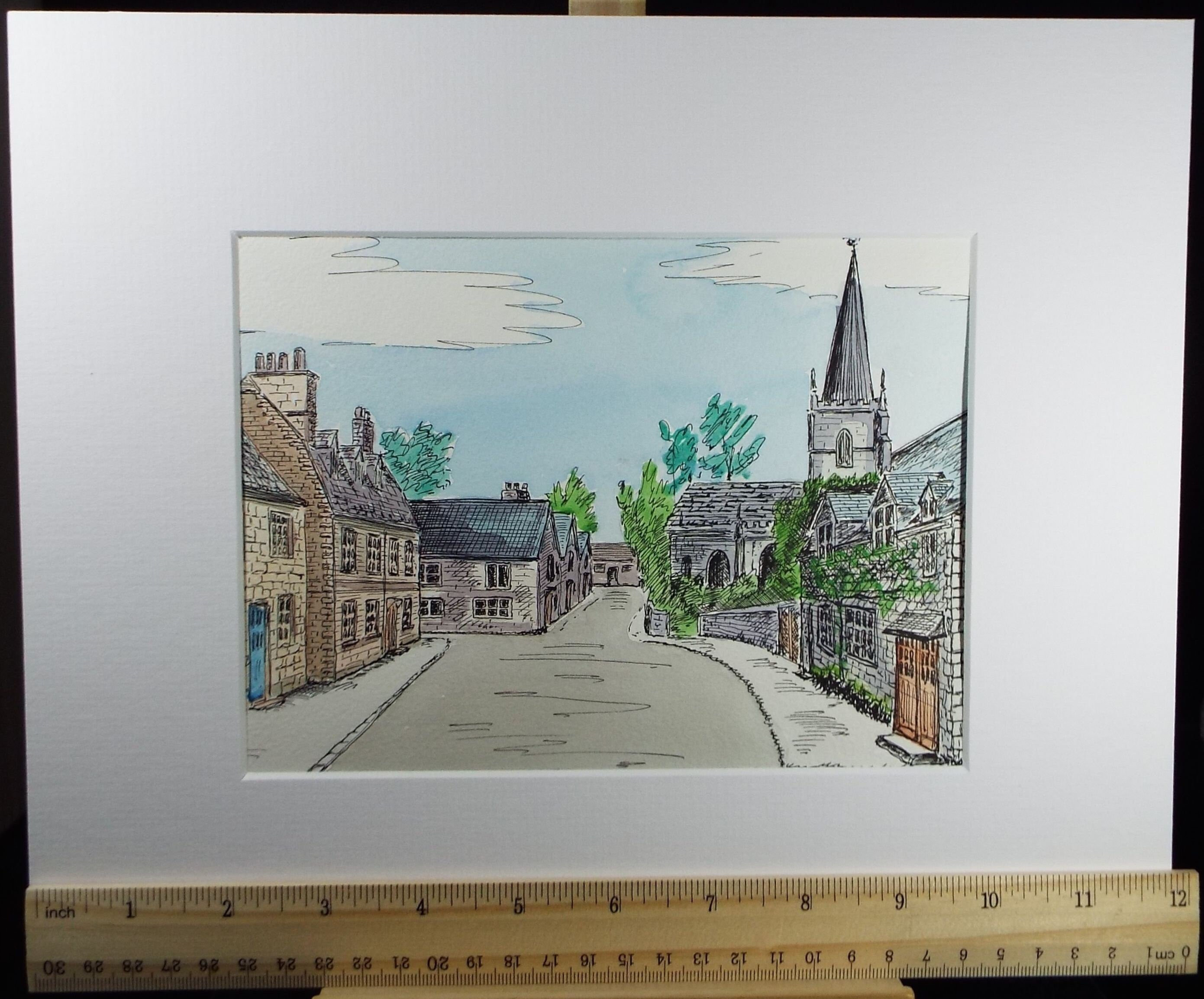 Original Watercolour and ink,'Streetscene', Circa 1990's, Unknown Artist