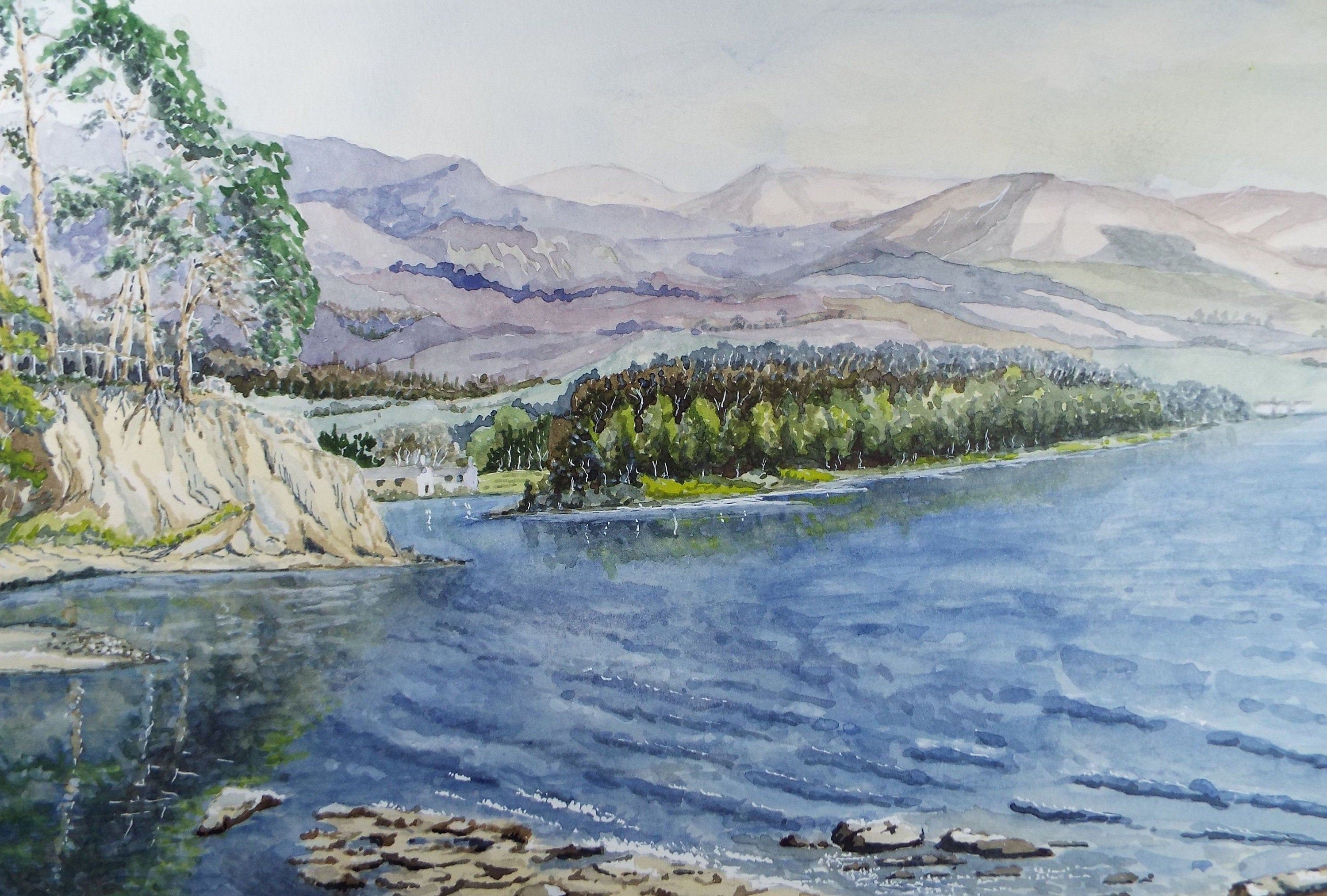 Original watercolour, 'Derwent Water', Circa 1990's, Artist Unknown