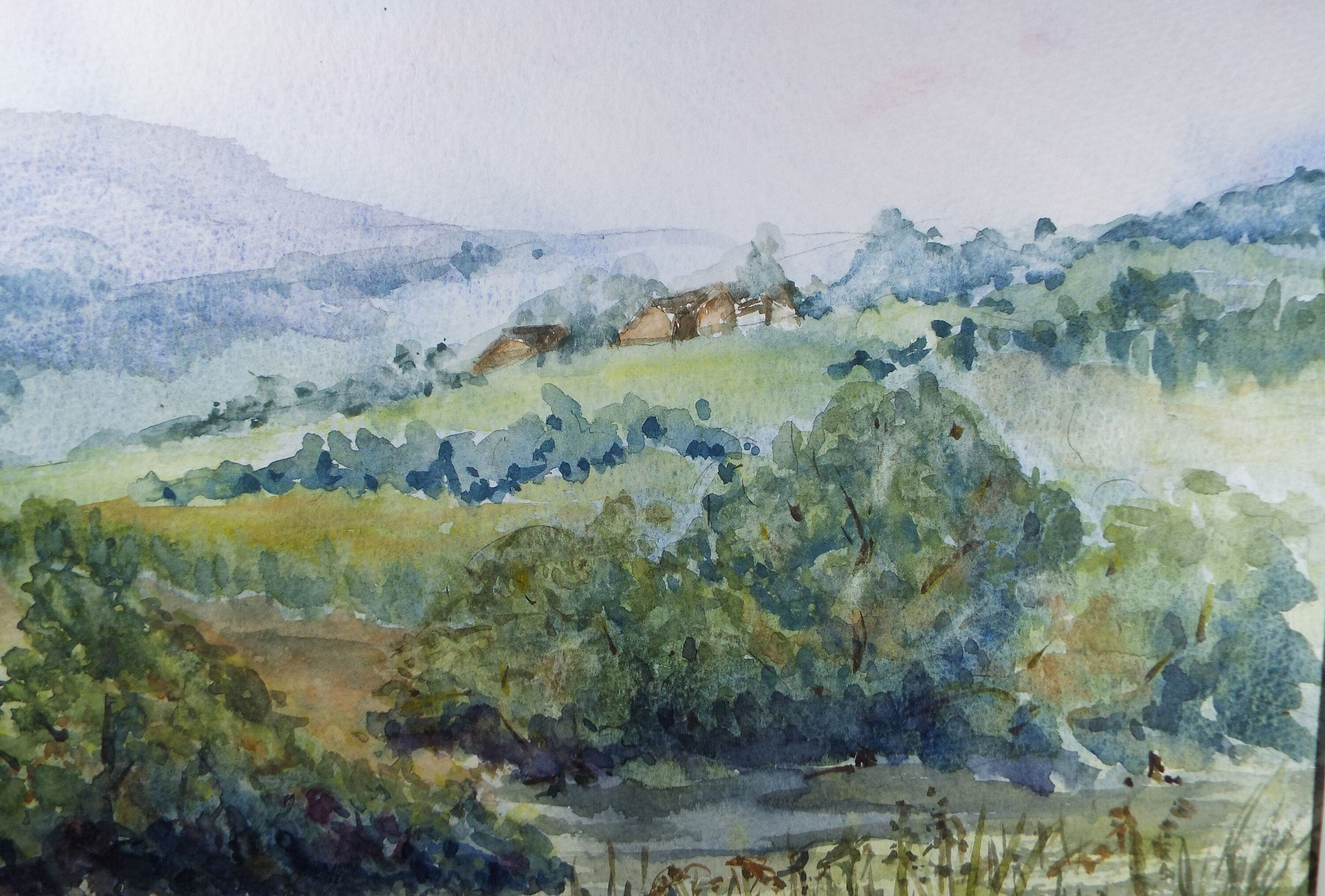 Original Watercolour, 'Green Landscape', c1990's, Artist Unknown